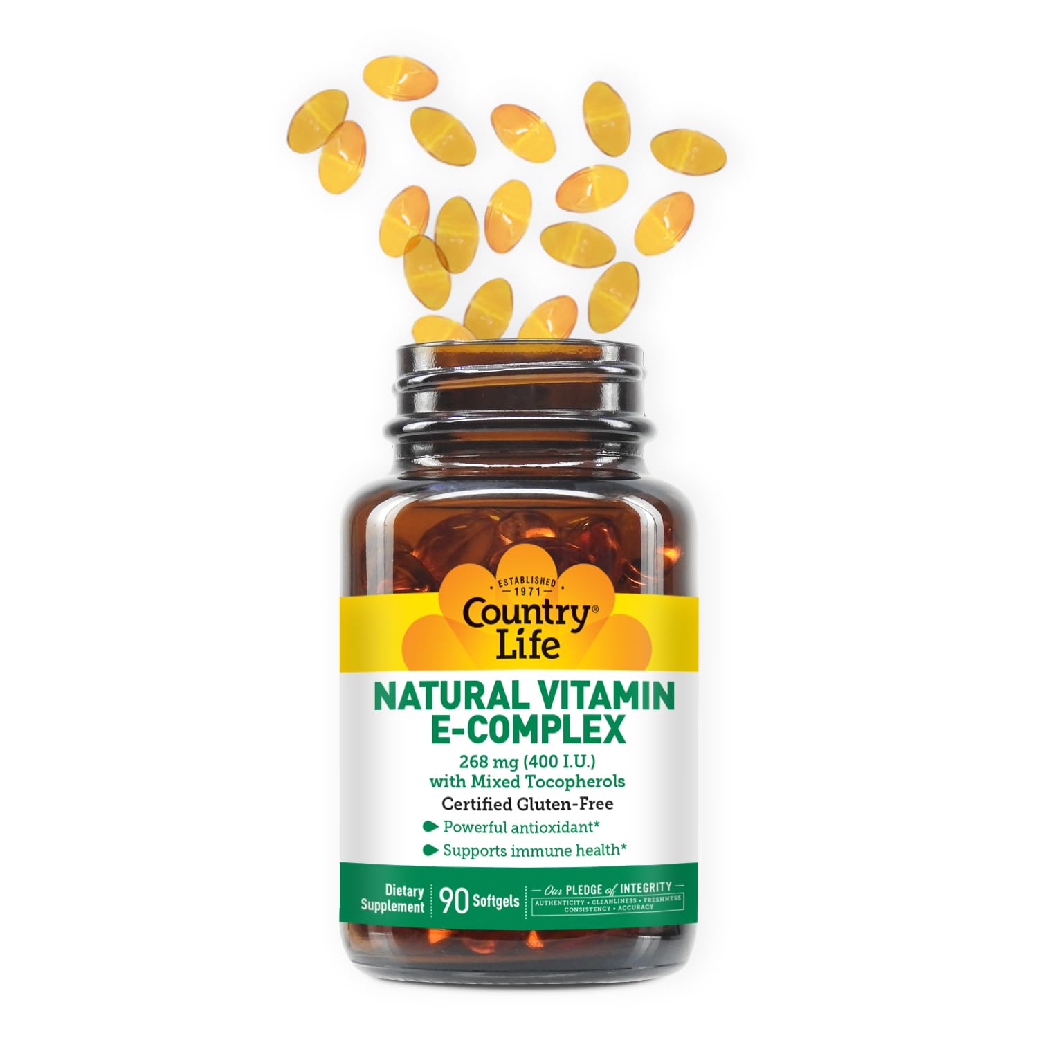 Country Life Vitamin E-Complex 400 IU – Mixed Tocopherols, Gluten-Free | 90 Softgels