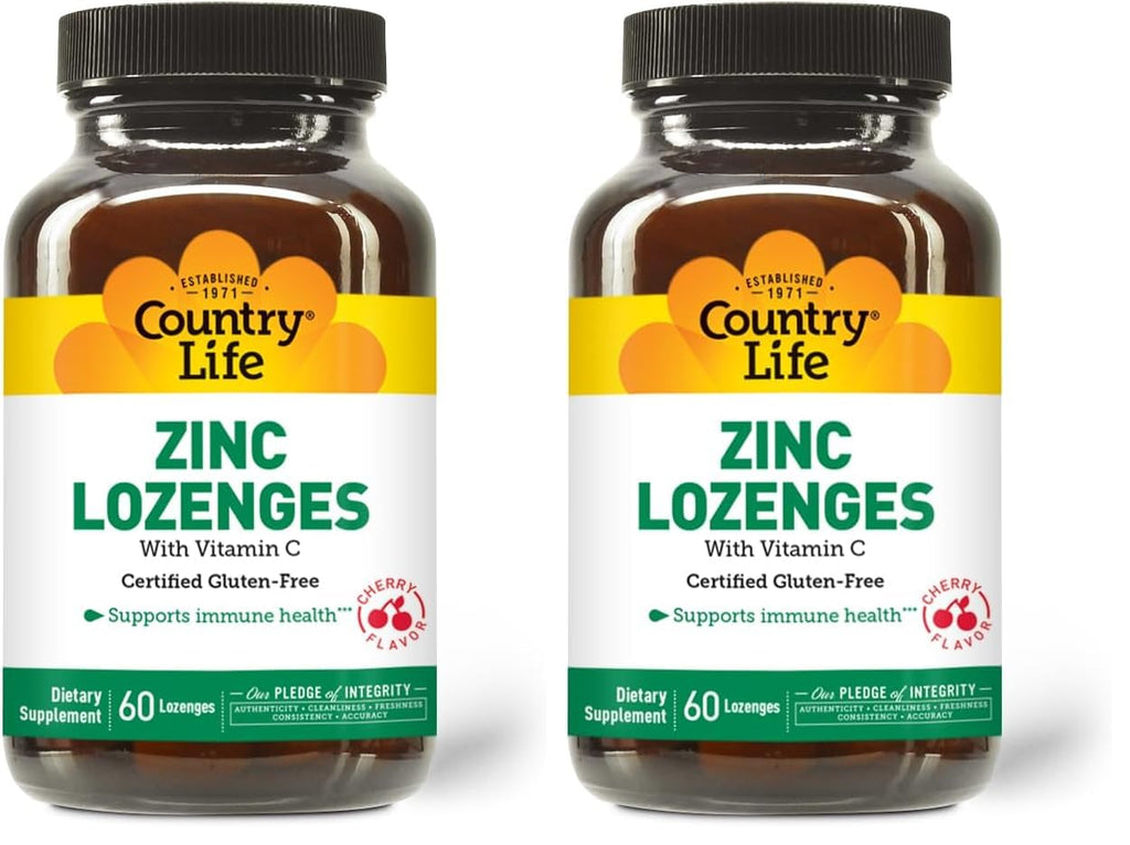 Country Life Zinc Lozenges 23 mg + Vitamin C Cherry Flavor – 60-Count (Pack of 2)