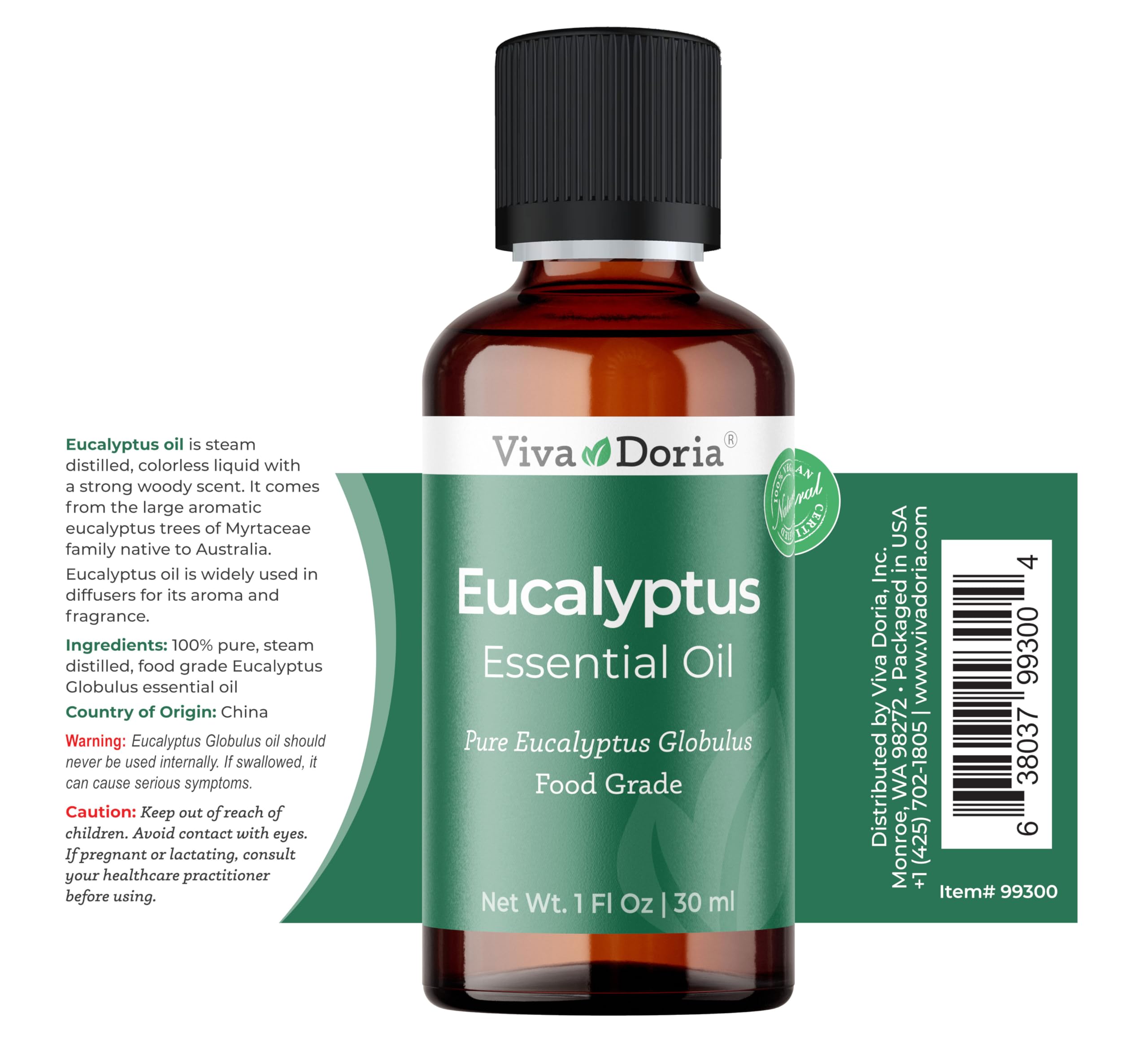 Viva Doria Eucalyptus Essential Oil – 100% Pure, Food Grade, Globulus, 30 mL