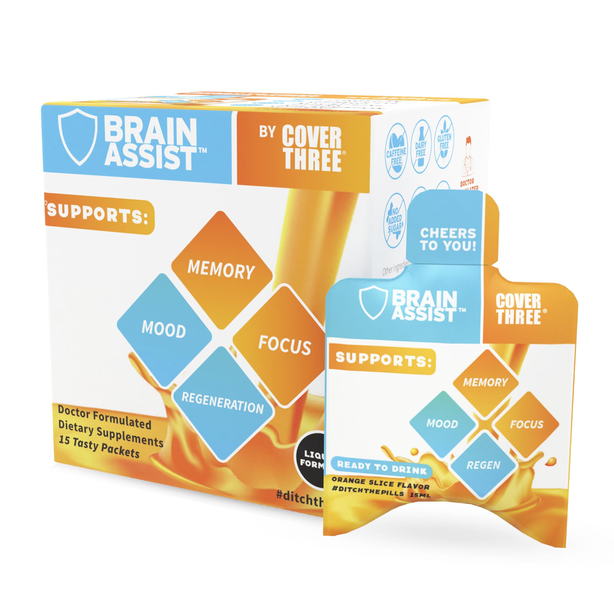 Cover Three Brain Assist - Liquid Brain Support for Focus & Memory