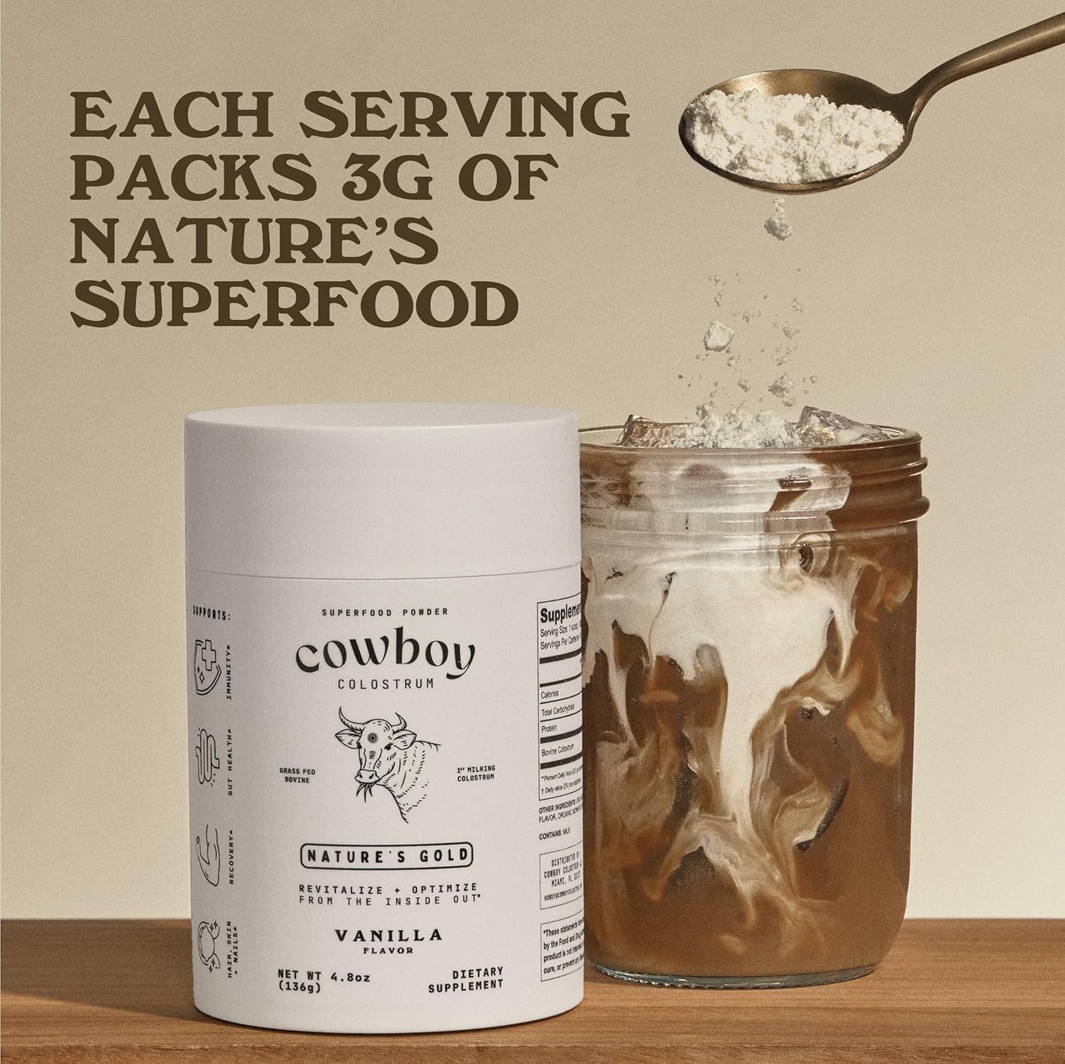 Cowboy Colostrum Powder Travel Packs – First Day Milking, Grass-Fed, Unflavored, 30 Servings