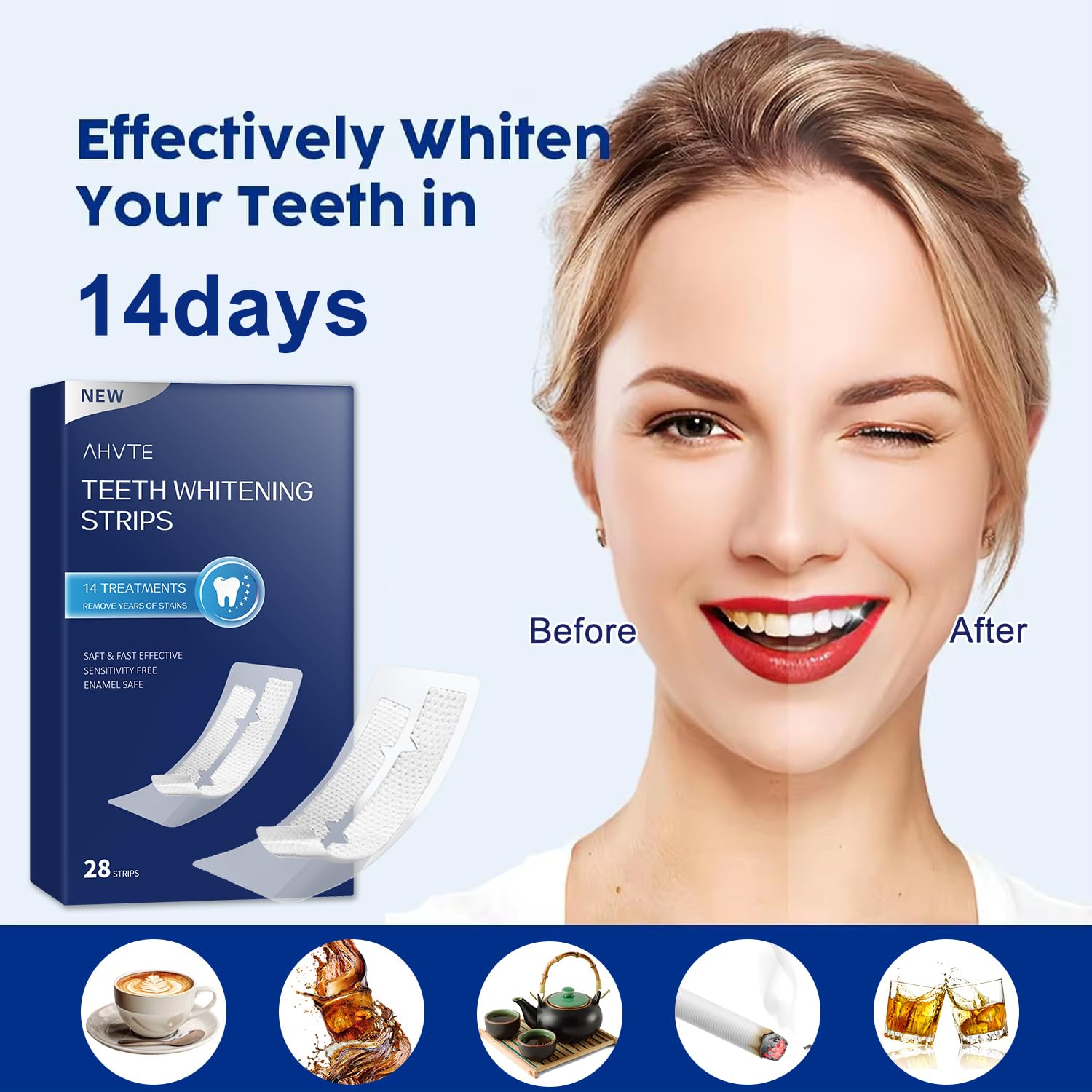 COZYTIMES Teeth Whitening Strips - Enamel Safe for Sensitive Teeth | 28 Strips (14 Treatments)