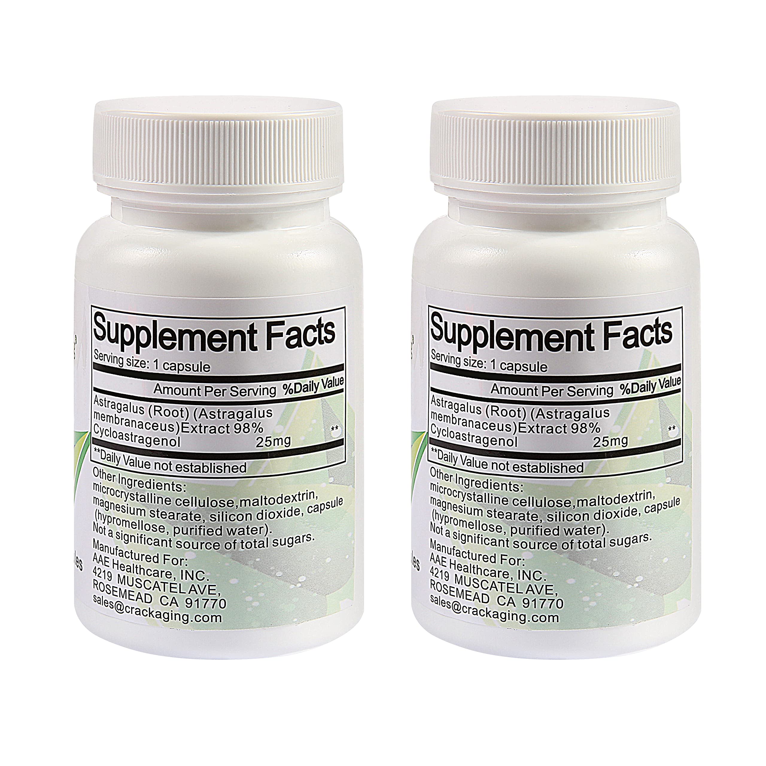 Crackaging Cycloastragenol 98% 25mg – Telomere Activator, Cell Rejuvenation | 60 Capsules (2 Bottles)