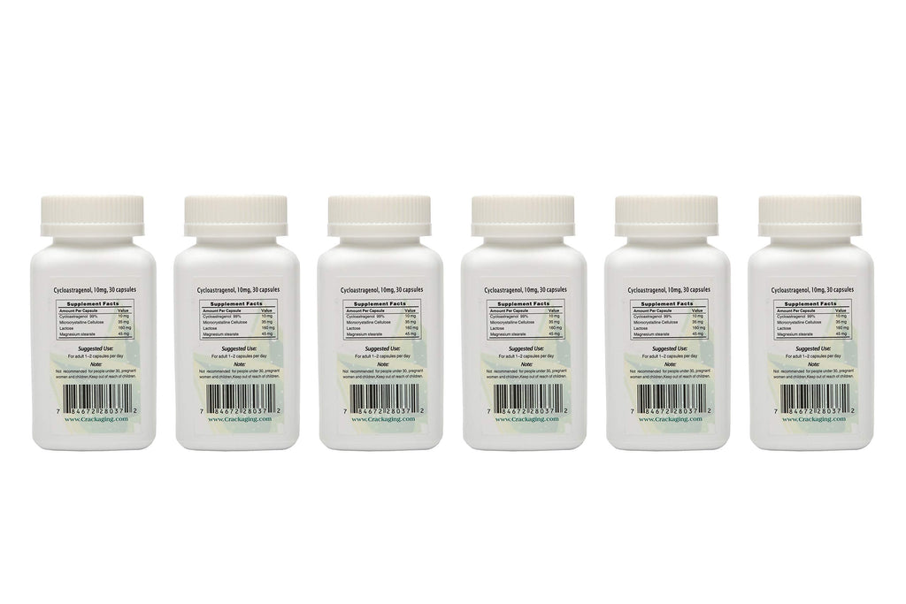 Crackaging Cycloastragenol 98% - 10mg Capsule | Super-Absorption Formula (30 Caps per Bottle, 6 Bottles)