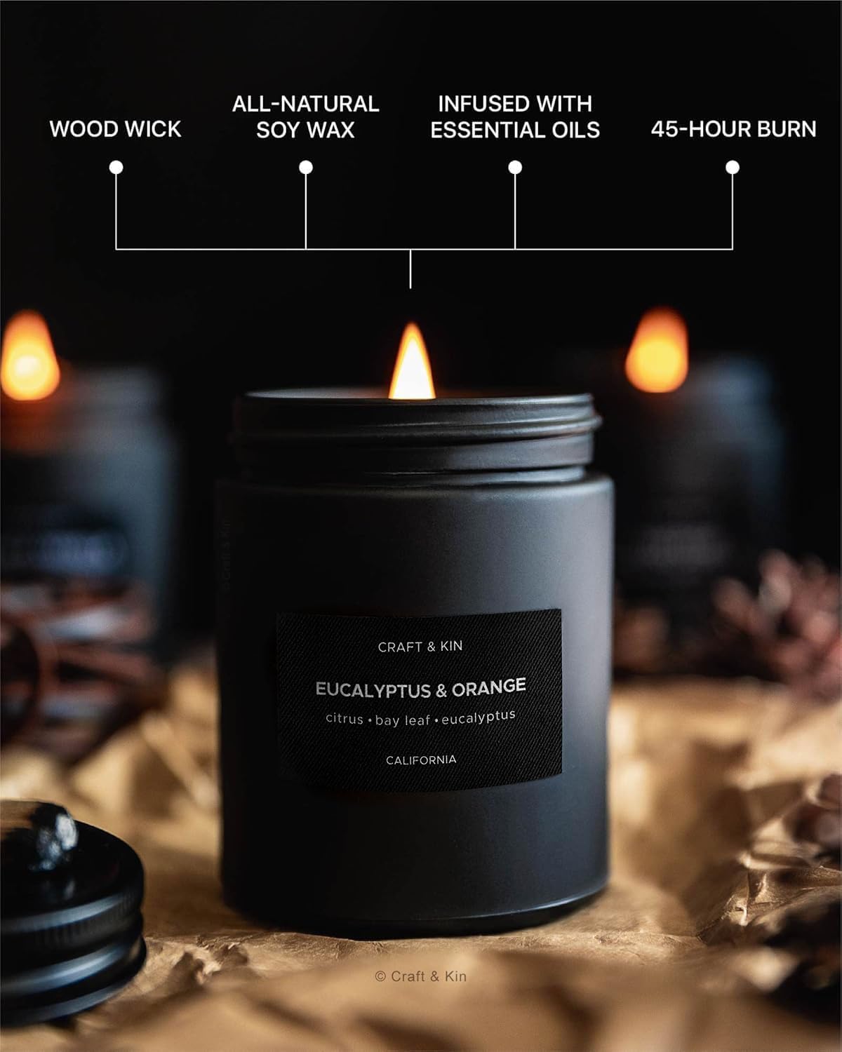 Craft & Kin Orange & Eucalyptus Soy Candle – 7.6oz, 45-Hour Burn Time