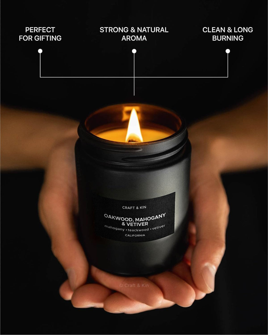 Craft & Kin Oakwood, Mahogany & Vetiver Candle – 7.6oz Soy, 45-Hour Burn