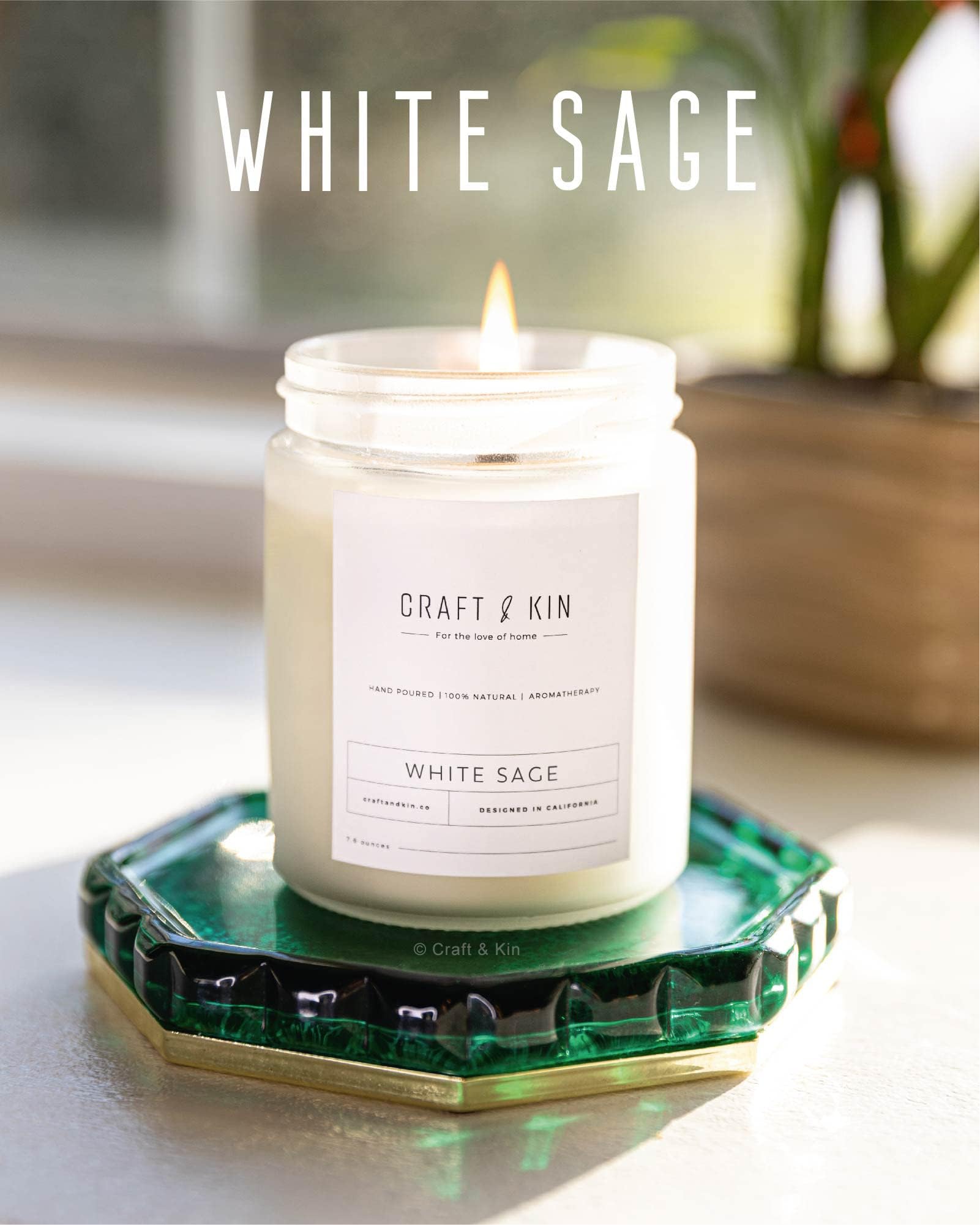 Craft & Kin White Sage Christmas Candles - 8 oz Soy Woodwick, 45 Hour Burn