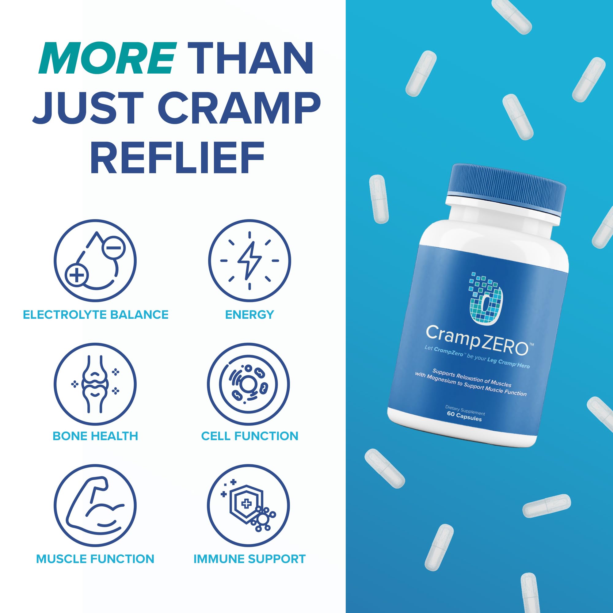 CrampZero Magnesium for Leg Cramps at Night – 60 Capsules