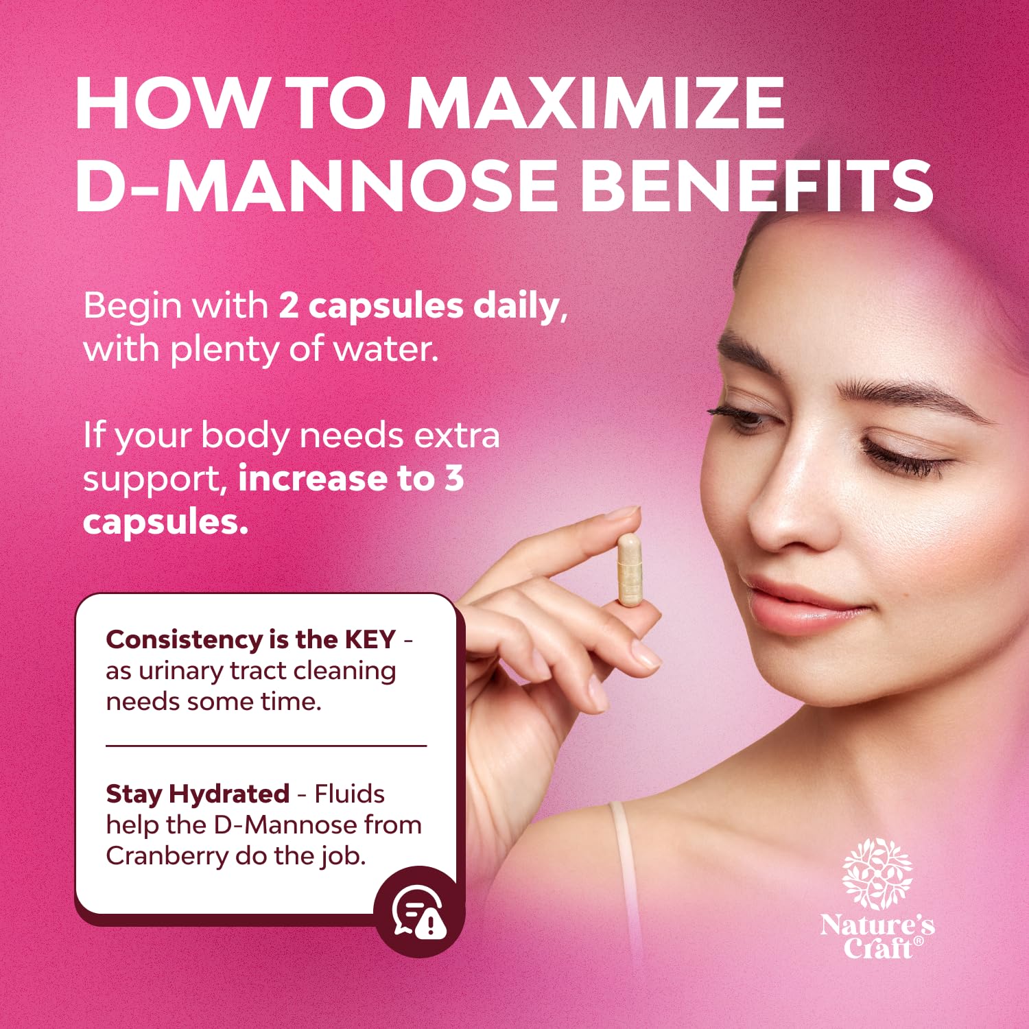 D Mannose with Cranberry 1000mg Capsules – Urinary Tract Health (120 Count)