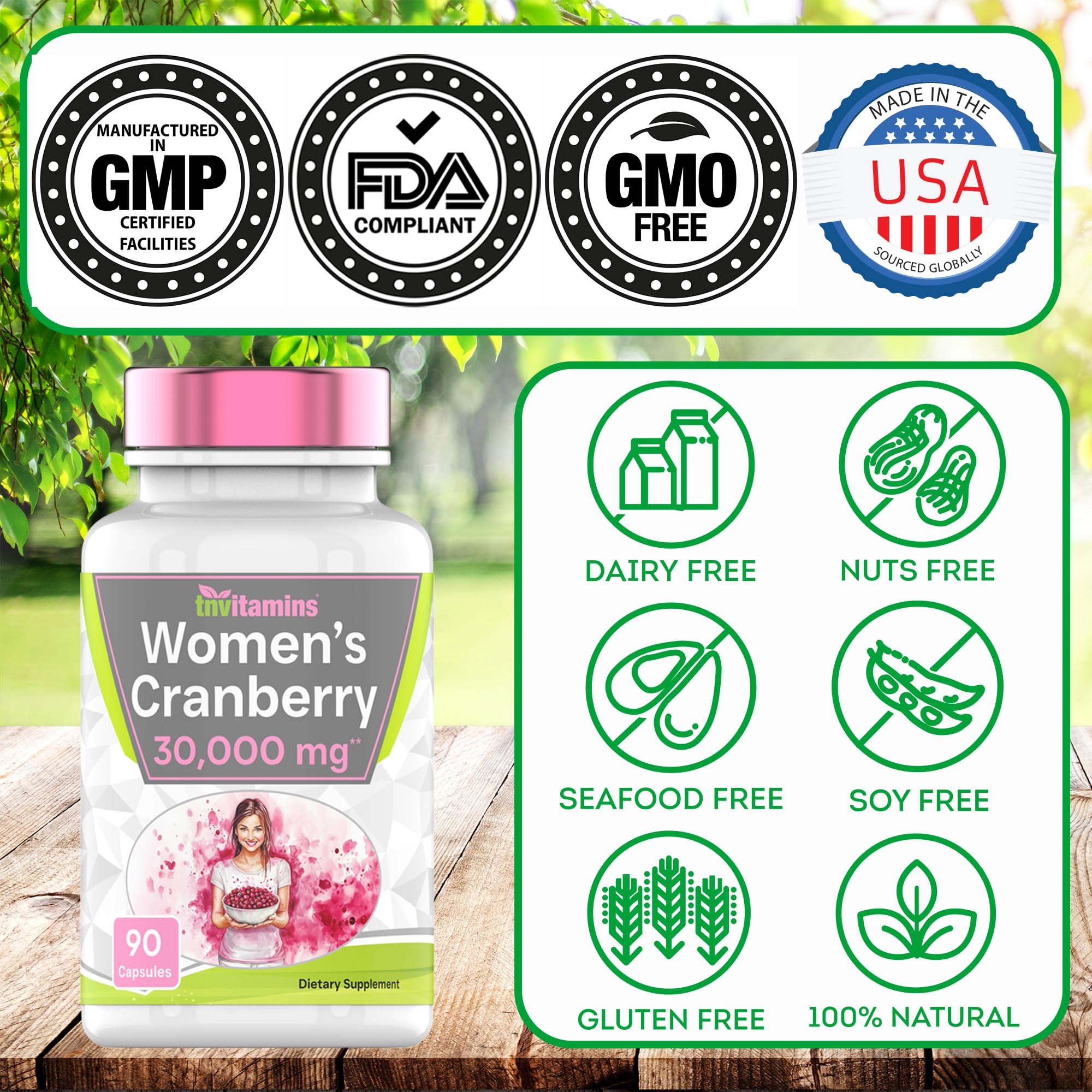 Cranberry Pills for Women - 30,000 mg, 90 Caps | Pack of 2 | UTI Support | Made in USA