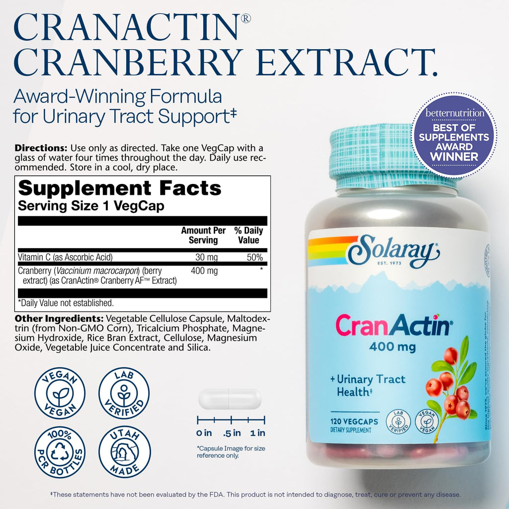 SOLARAY CranActin Cranberry Extract 400 mg | Urinary Tract Health, 120 VegCaps