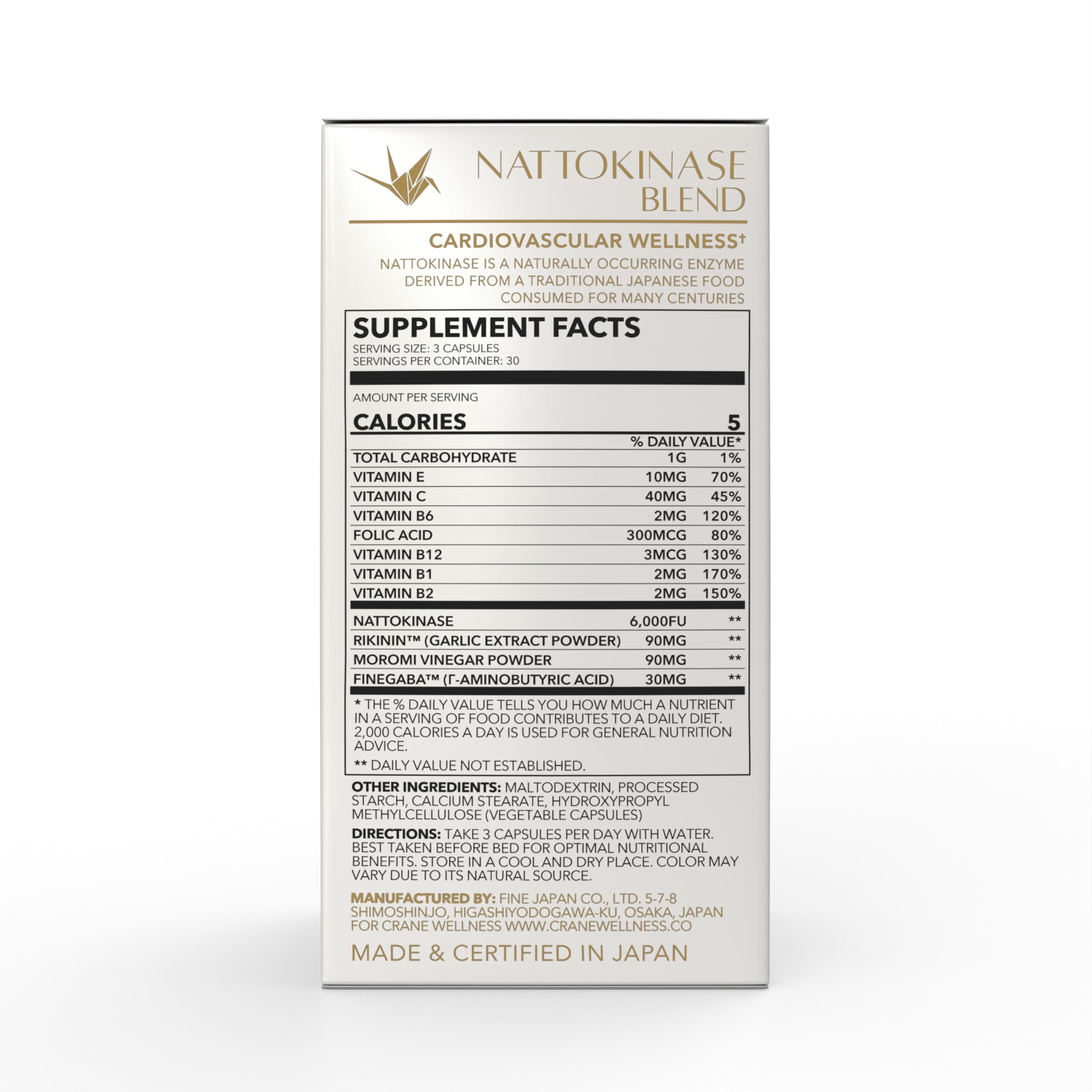 CRANE WELLNESS Nattokinase 6,000 FU | Non-GMO, Vegan, Gluten Free | Made in Japan