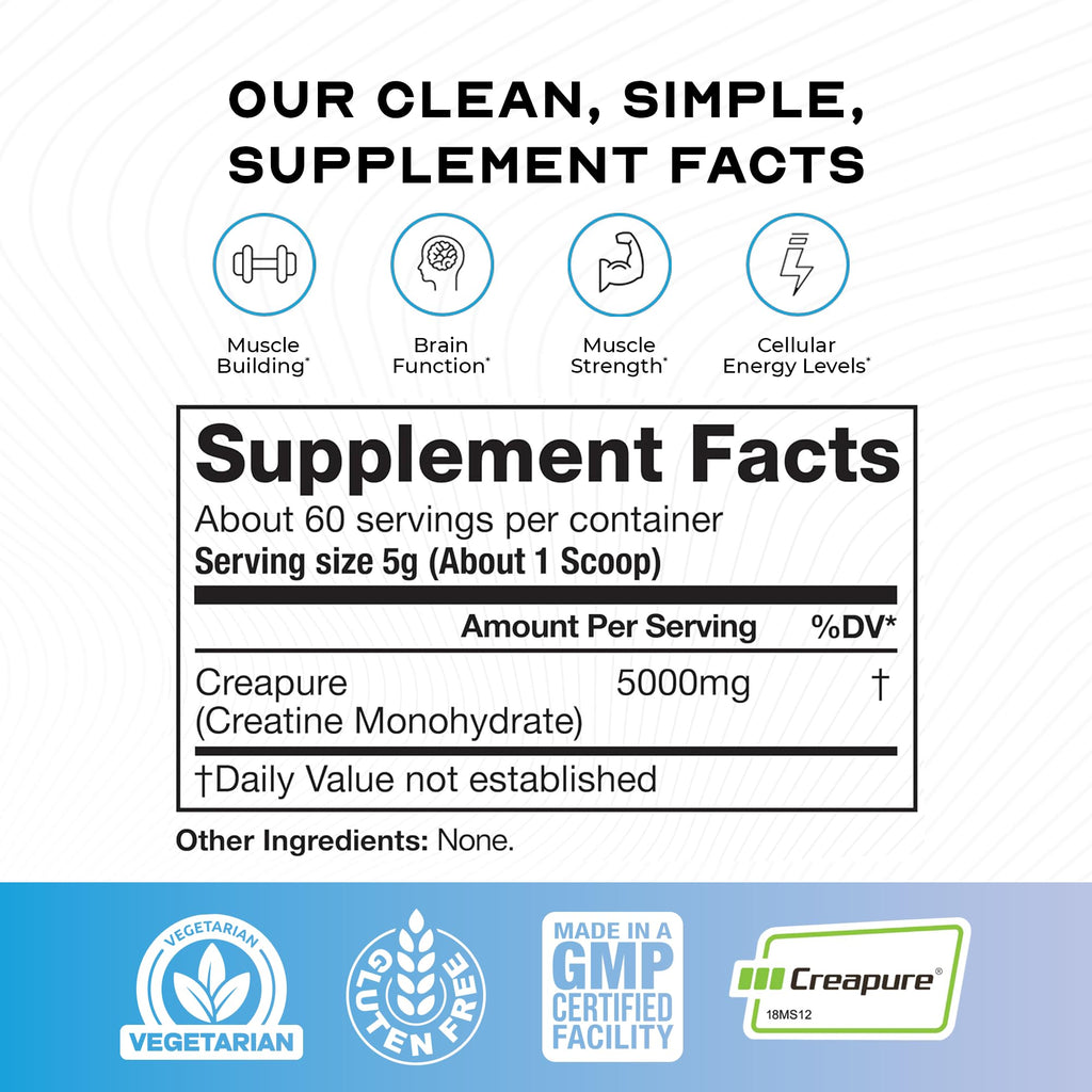 Muscle Feast Creapure Creatine Monohydrate Powder – Unflavored, 300g | Vegan, Gluten-Free, Keto Friendly, 60 Servings