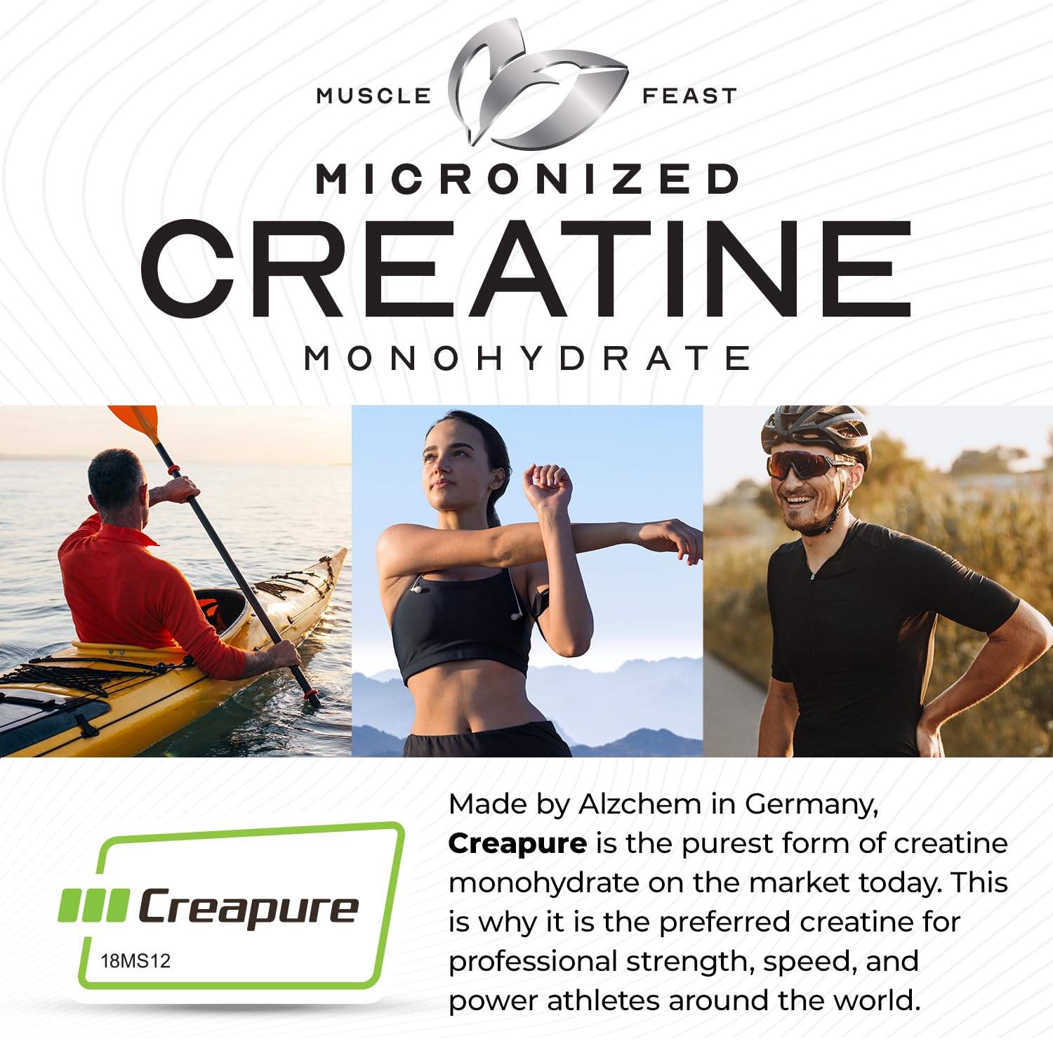 Muscle Feast Creapure Micronized Creatine Monohydrate Powder – Unflavored, 250g | Vegan & Gluten-Free
