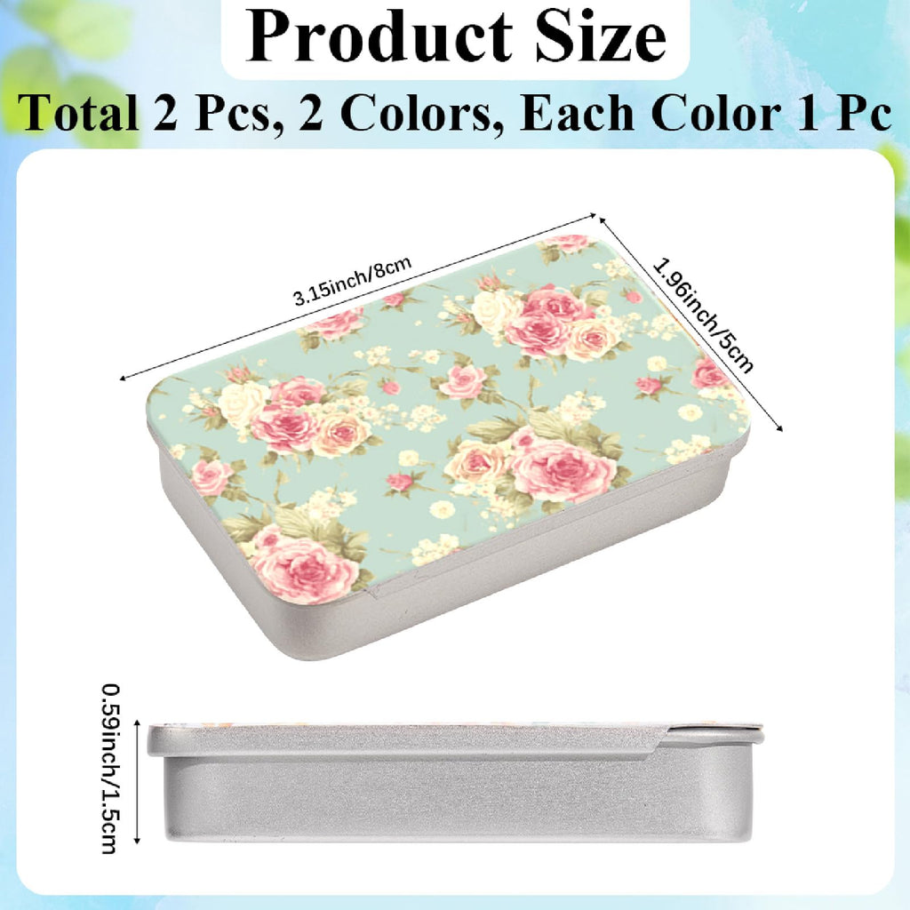 CREATCABIN 2 Pack Dental Floss Case – Portable Slider Lid, Flower Pattern Tin