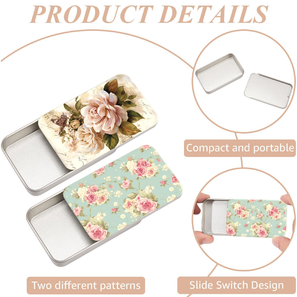 CREATCABIN 2 Pack Dental Floss Case – Portable Slider Lid, Flower Pattern Tin