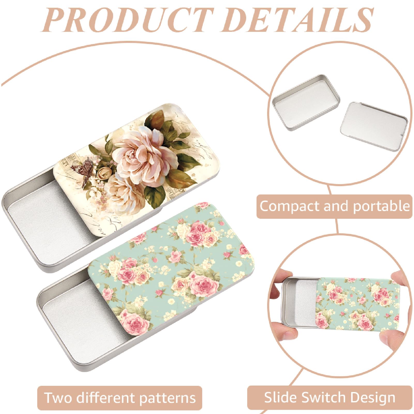 CREATCABIN 2 Pack Dental Floss Case – Portable Slider Lid, Flower Pattern Tin