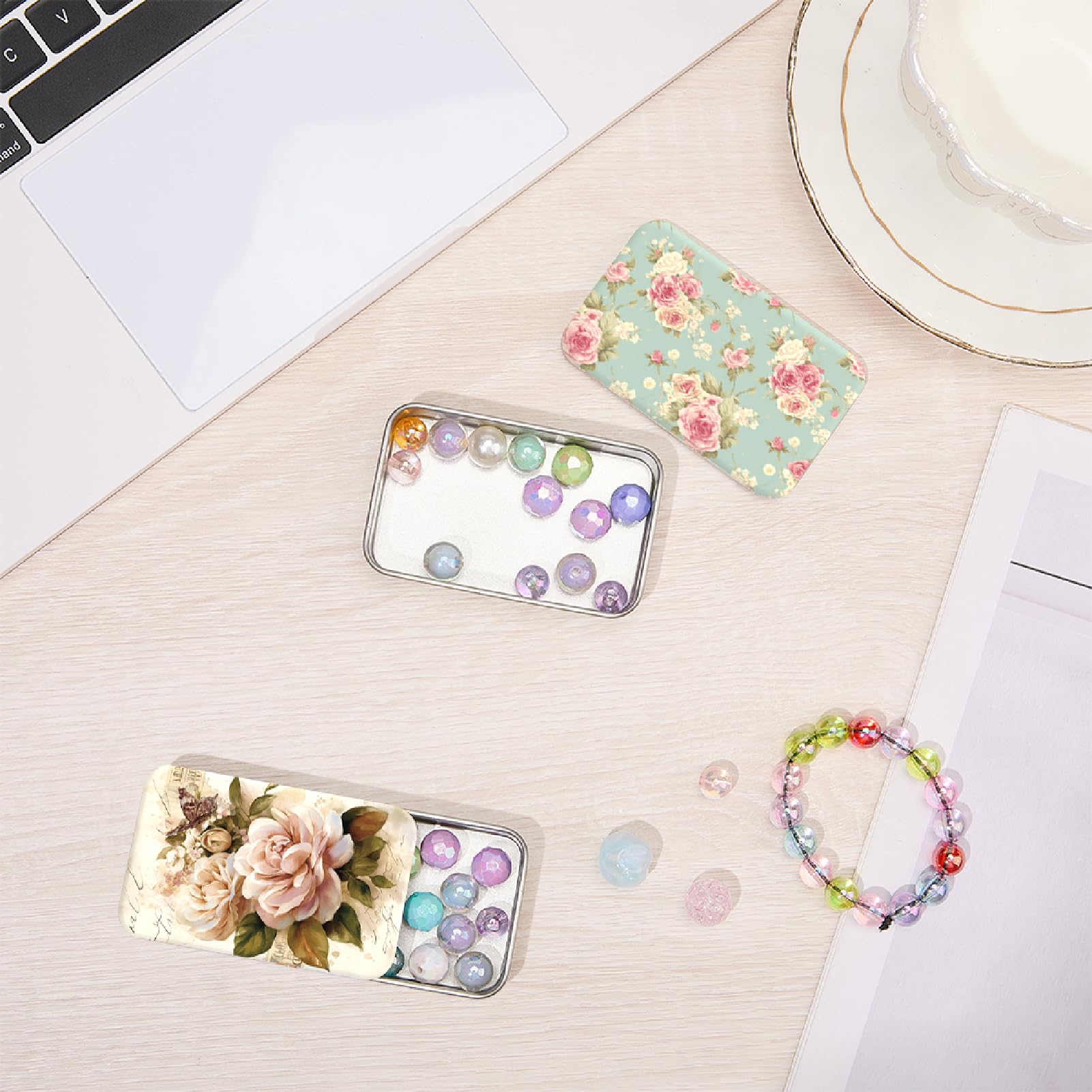 CREATCABIN 2 Pack Dental Floss Case – Portable Slider Lid, Flower Pattern Tin