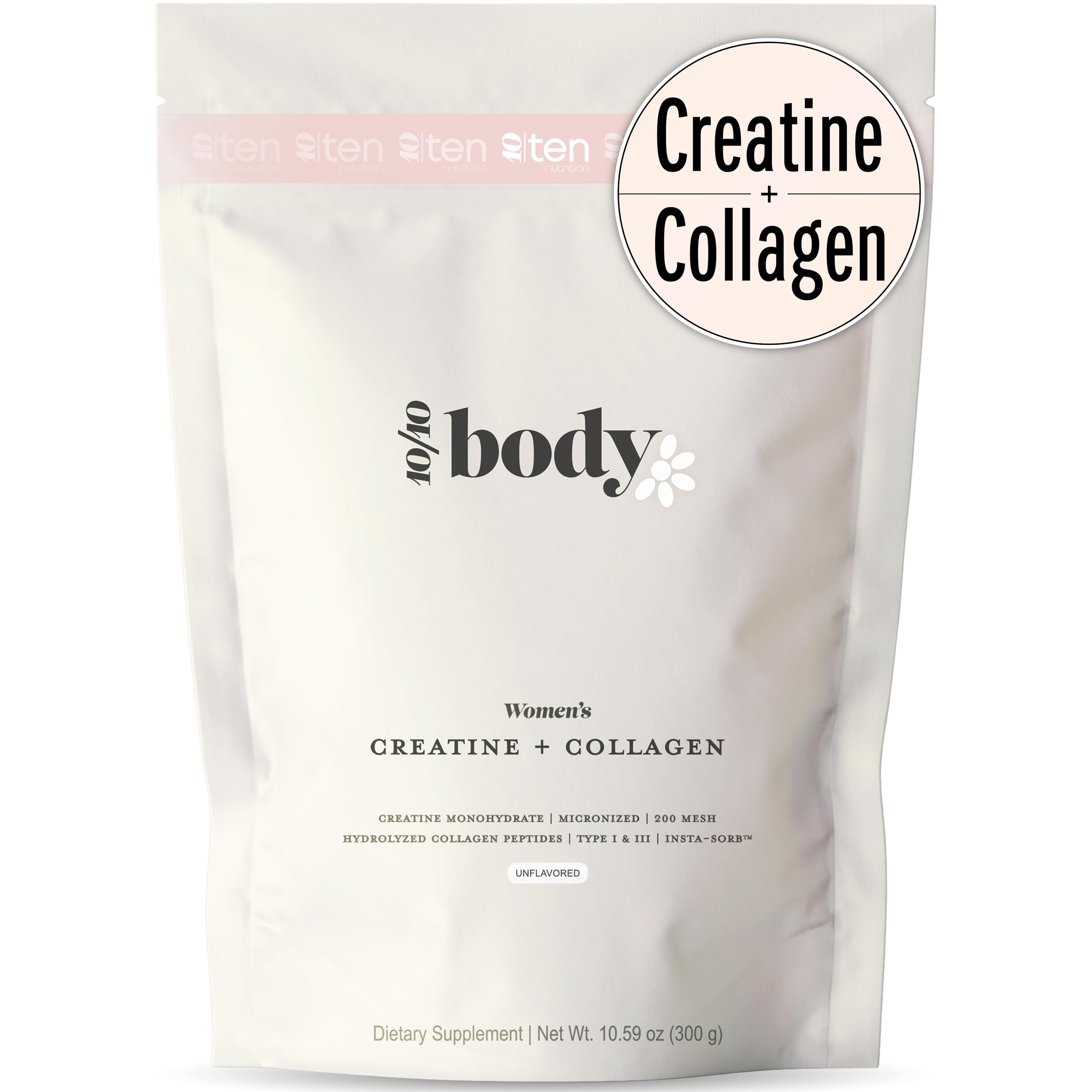 New - Creatine + Collagen for Women – Lean Muscle, Booty Gain, Energy & Recovery | 5g Creatine Monohydrate + 5000mg Collagen Peptides, Unflavored, 30 Servings