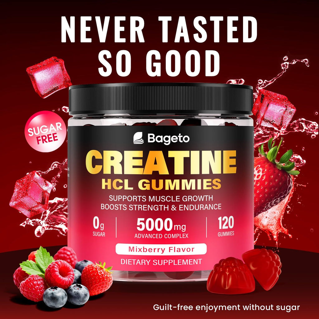Creatine HCL Gummies for Men & Women | Sugar-Free, 120 Count Vegan Pre & Post Workout
