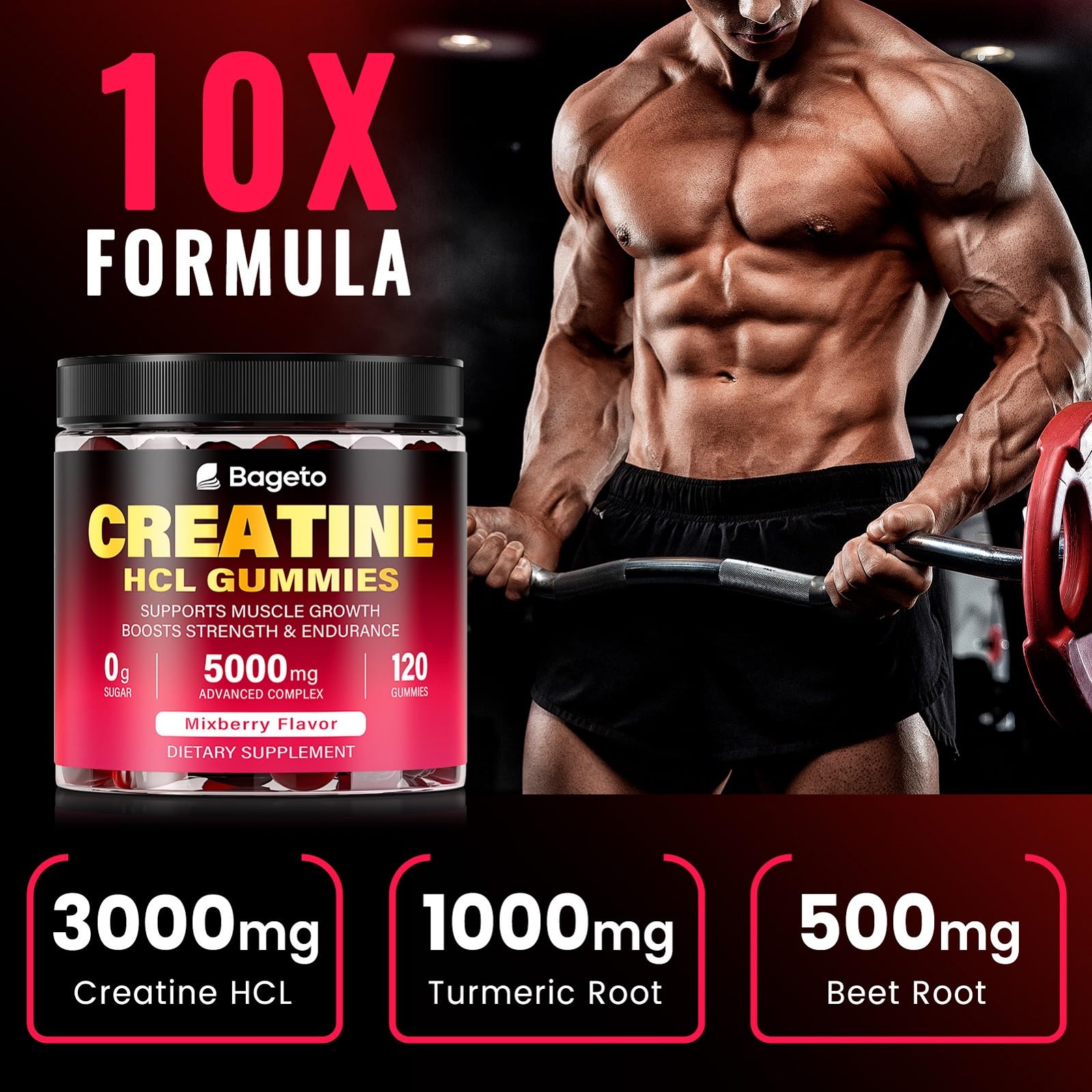 Creatine HCL Gummies for Men & Women | Sugar-Free, 120 Count Vegan Pre & Post Workout