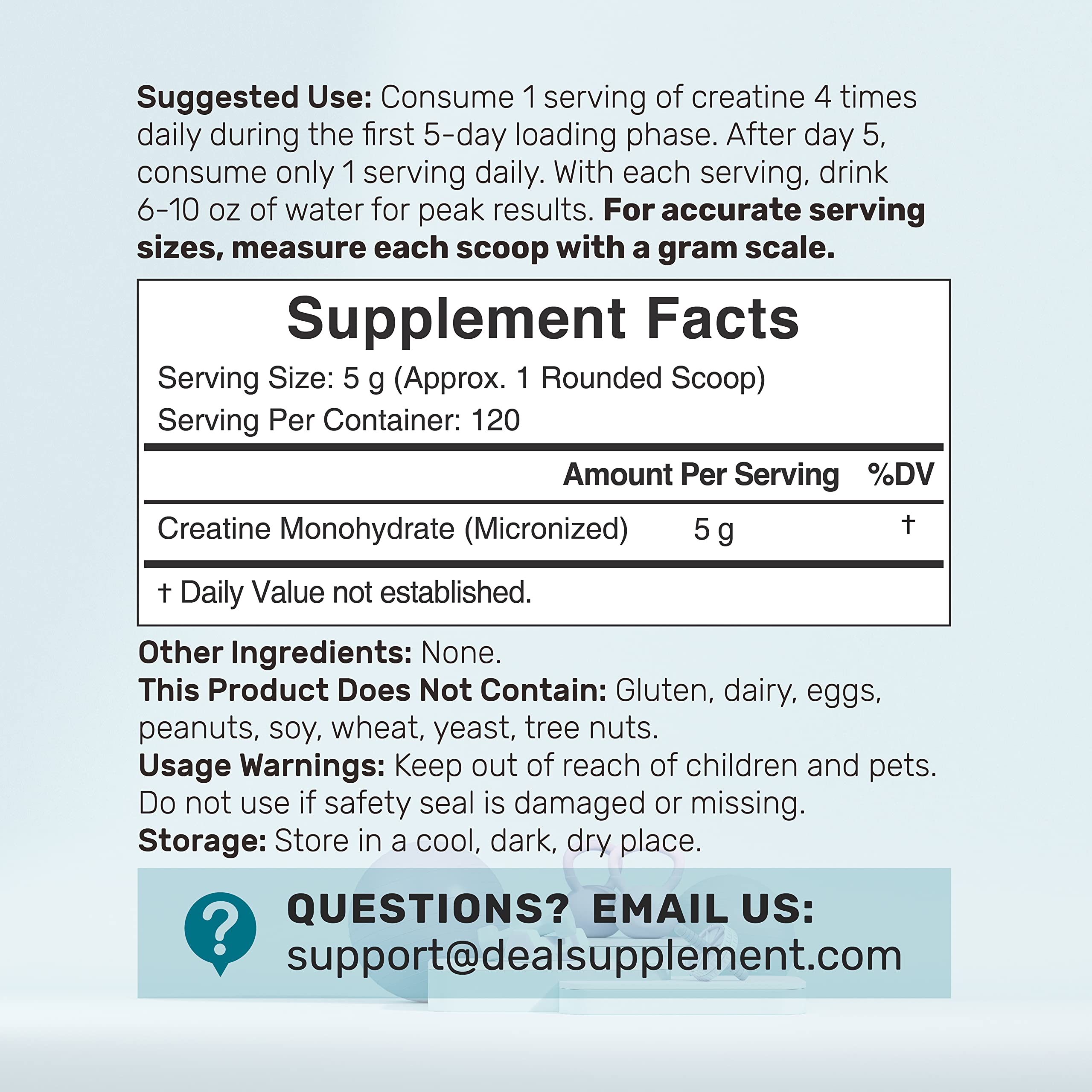 Instant Creatine Monohydrate Powder – 5g Serving, 120 Servings | Micronized, Unflavored, Fast Absorbing