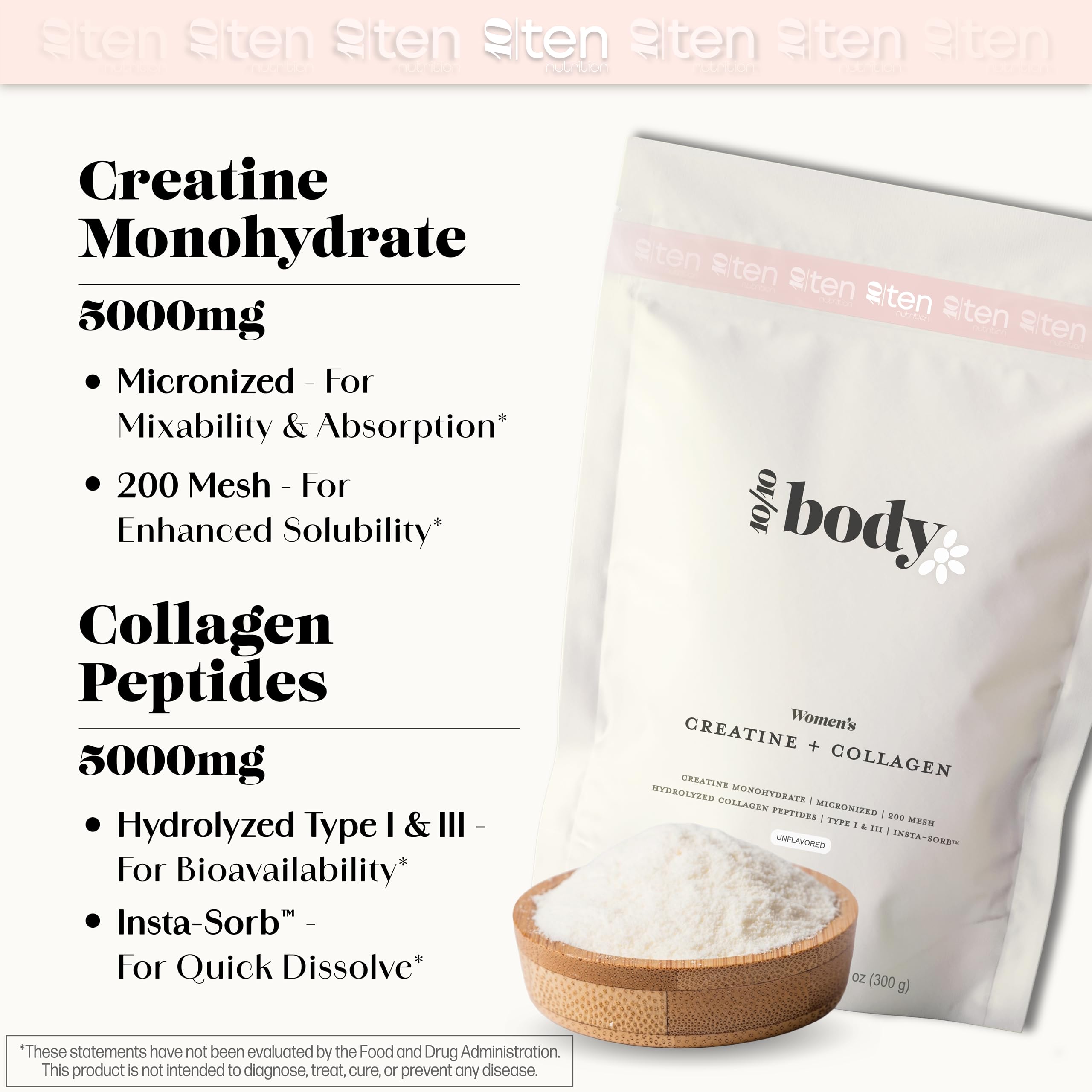 New - Creatine + Collagen for Women – Lean Muscle, Booty Gain, Energy & Recovery | 5g Creatine Monohydrate + 5000mg Collagen Peptides, Unflavored, 30 Servings