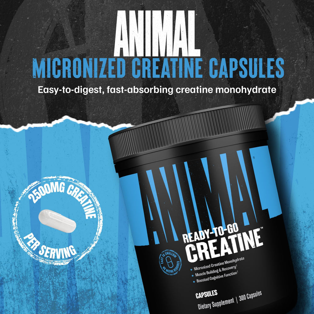 Animal Micronized Creatine Monohydrate Capsules – 300 Caps, 2.5g Per Serving