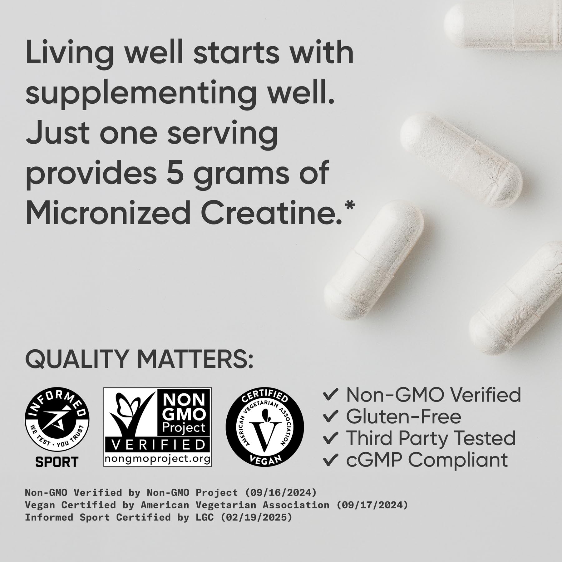 Sports Research Creatine Monohydrate Capsules - 5g per Serving, 30 Servings | Non-GMO, Vegan Certified