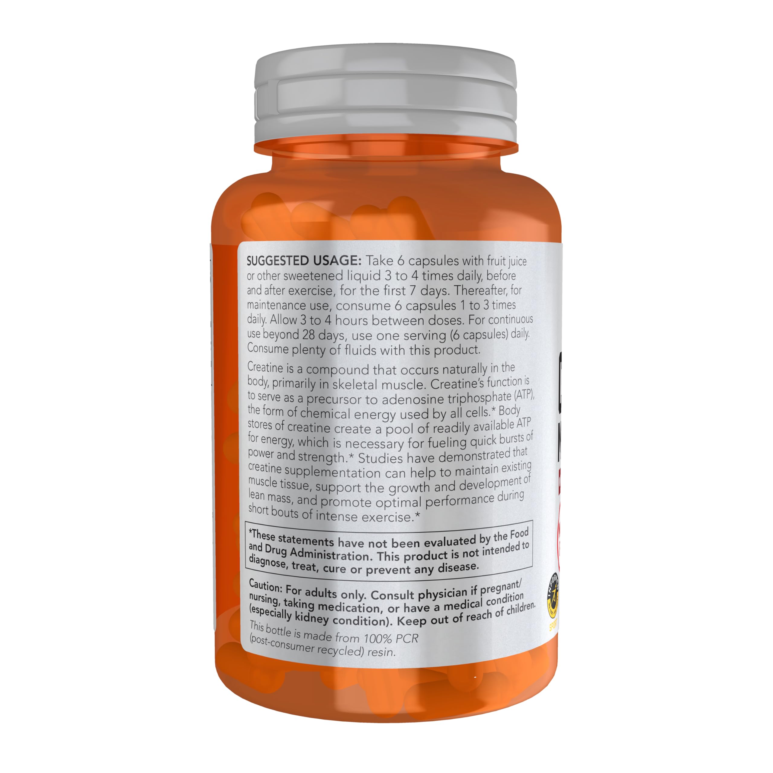 NOW Foods Creatine Monohydrate 750 mg – Mass Building & Energy Production, 120 Veg Capsules | Sports Nutrition