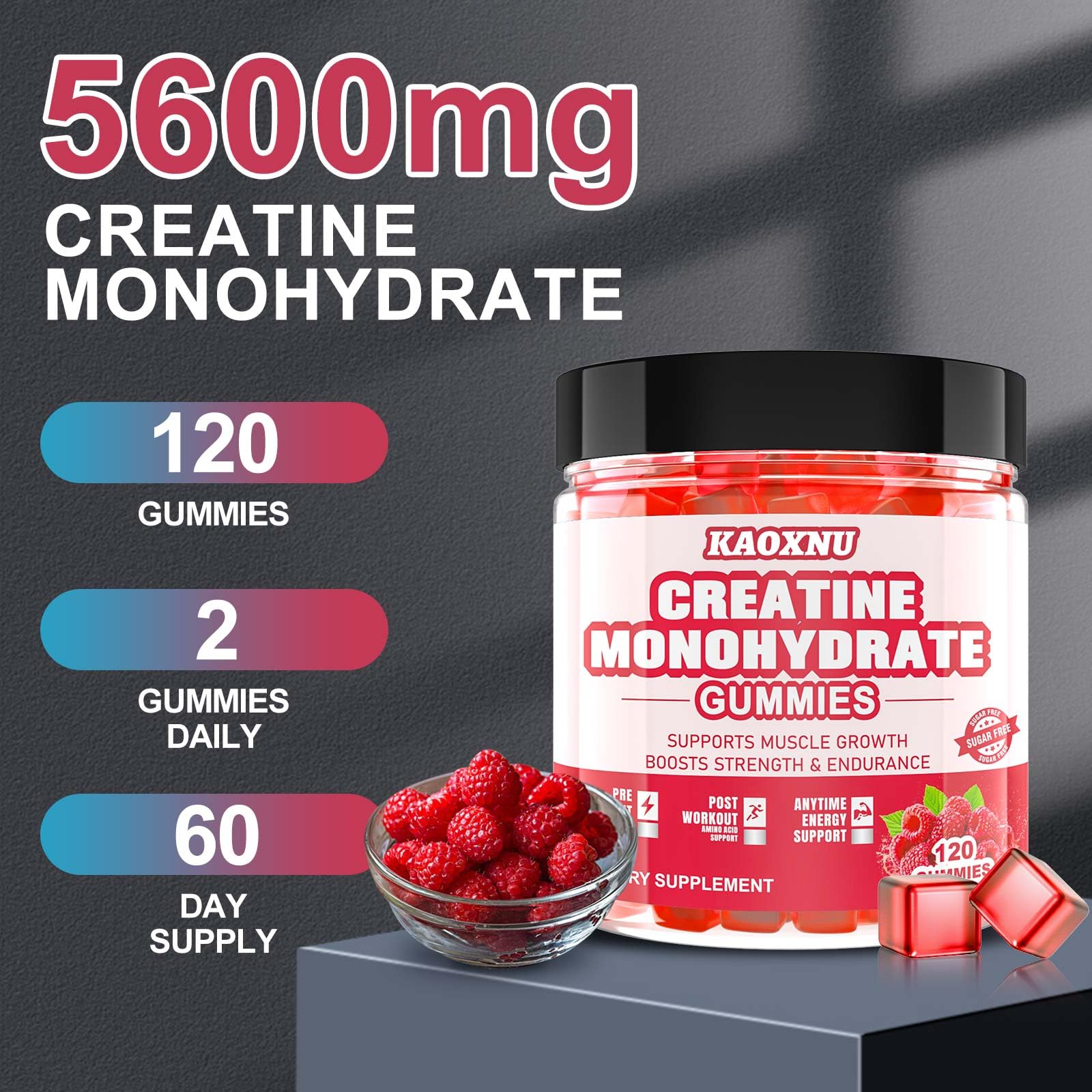 2 Pack Creatine Monohydrate Gummies – 5000mg per Serving | Sugar Free