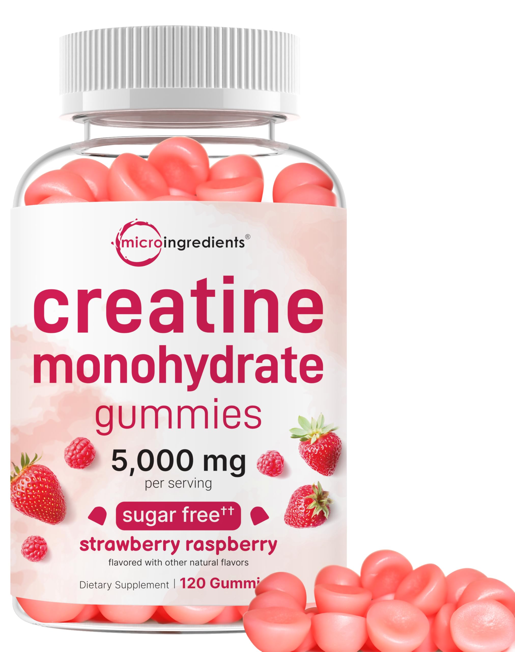 Creatine Monohydrate Gummies – 5,000mg per Serving, 120 Count | Sugar Free Strawberry Raspberry | Pre Workout & Recovery