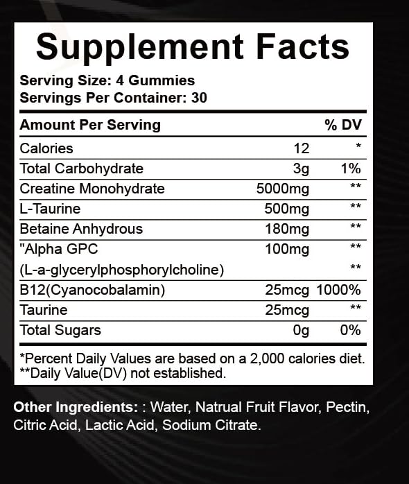 Creatine Monohydrate Gummies 240 (2 Pack) – Sugar-Free Pre-Workout for Men & Women