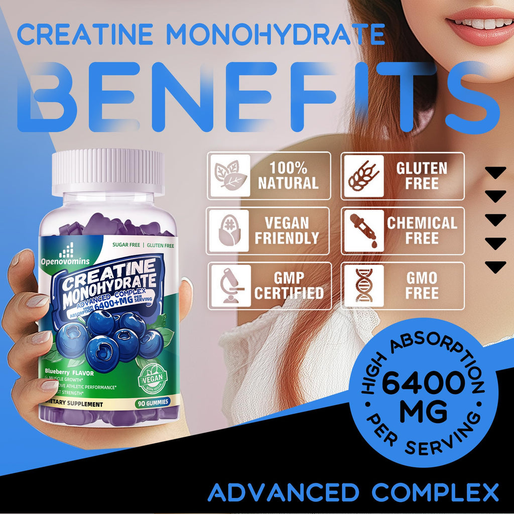 Creatine Monohydrate Gummies Complex – Sugar Free, 90 Blueberry Gummies | W-L-Taurine & Vitamin B12