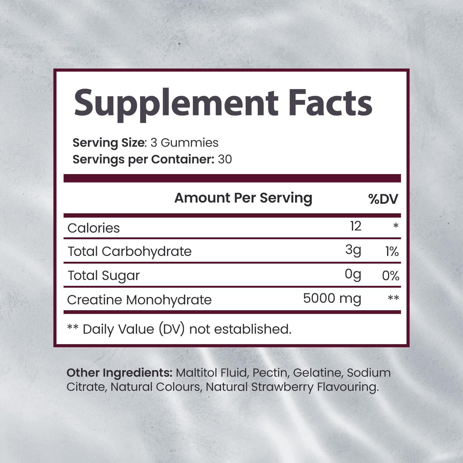 Creatine Monohydrate Gummies 5000 mg – Sugar Free, Strawberry Flavor