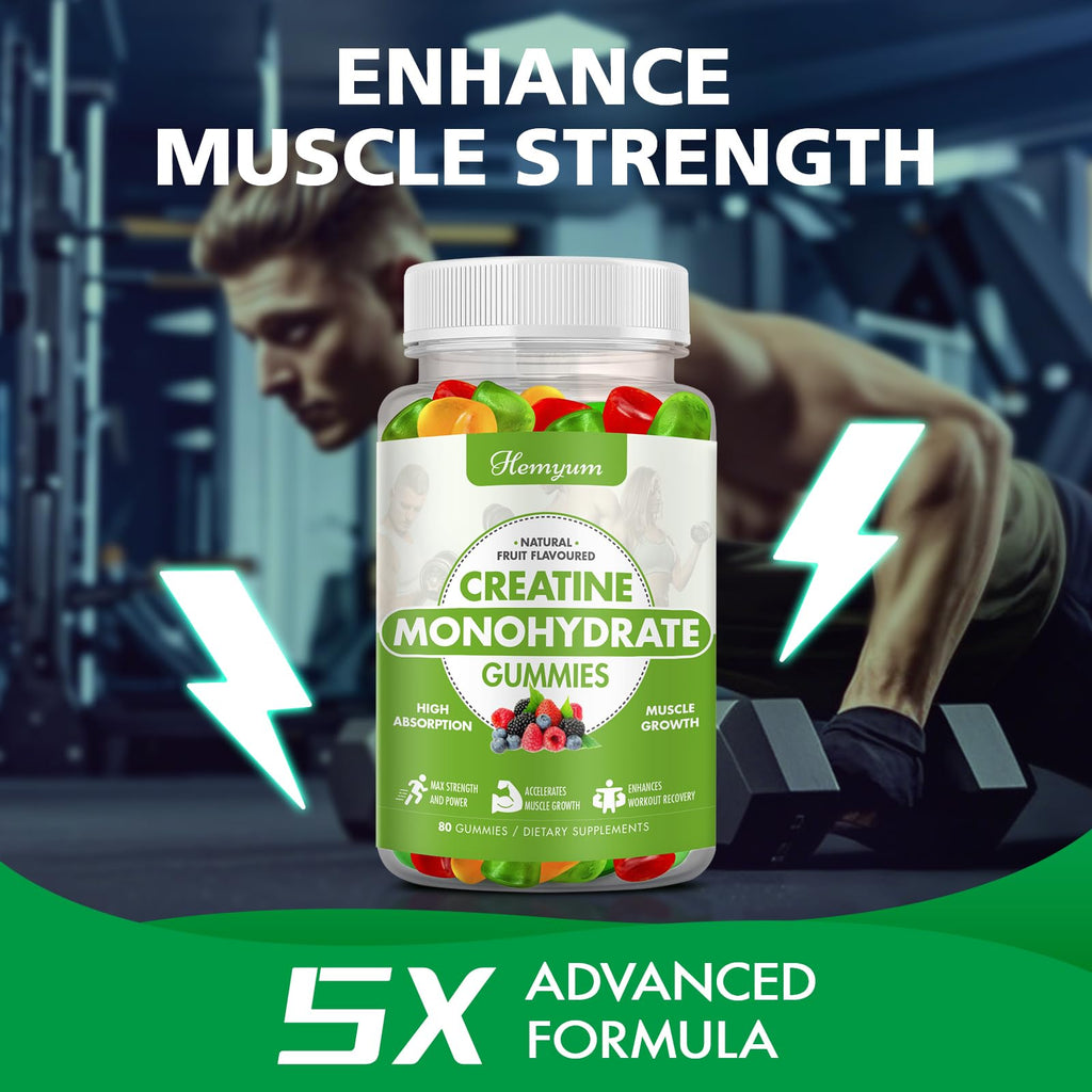 Creatine Monohydrate Gummies – 5 g Creatine for Women & Men | Vegan, Gluten-Free, 160 Count