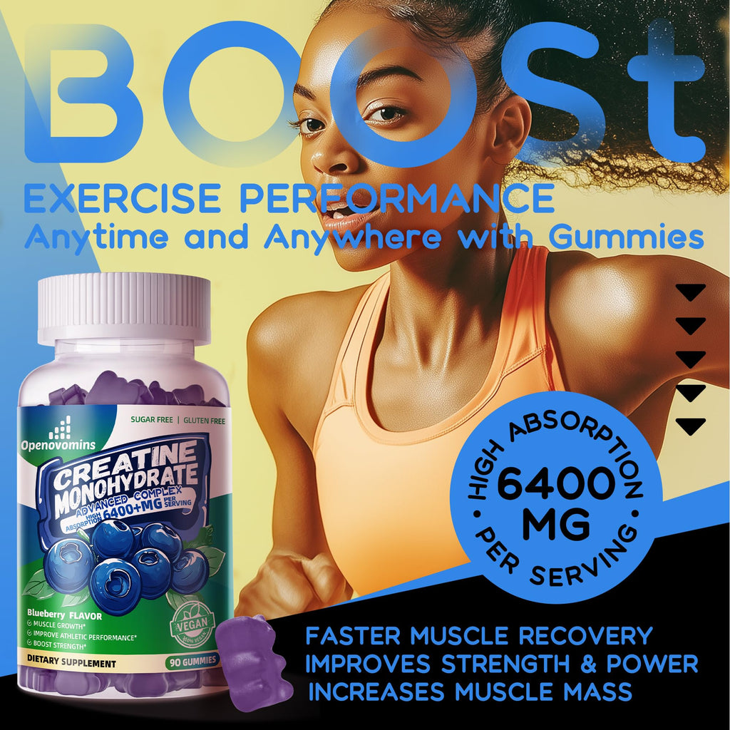 Creatine Monohydrate Gummies Complex – Sugar Free, 90 Blueberry Gummies | W-L-Taurine & Vitamin B12