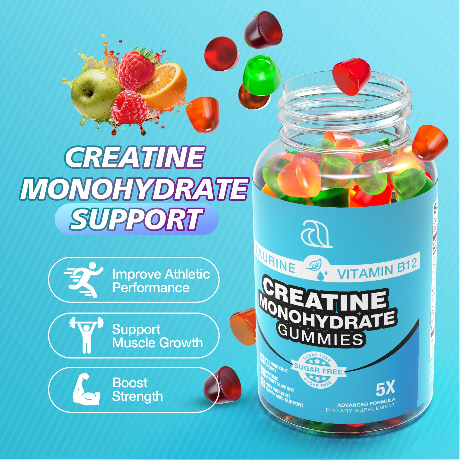 Creatine Monohydrate Gummies 5g for Men & Women – 2 Pack