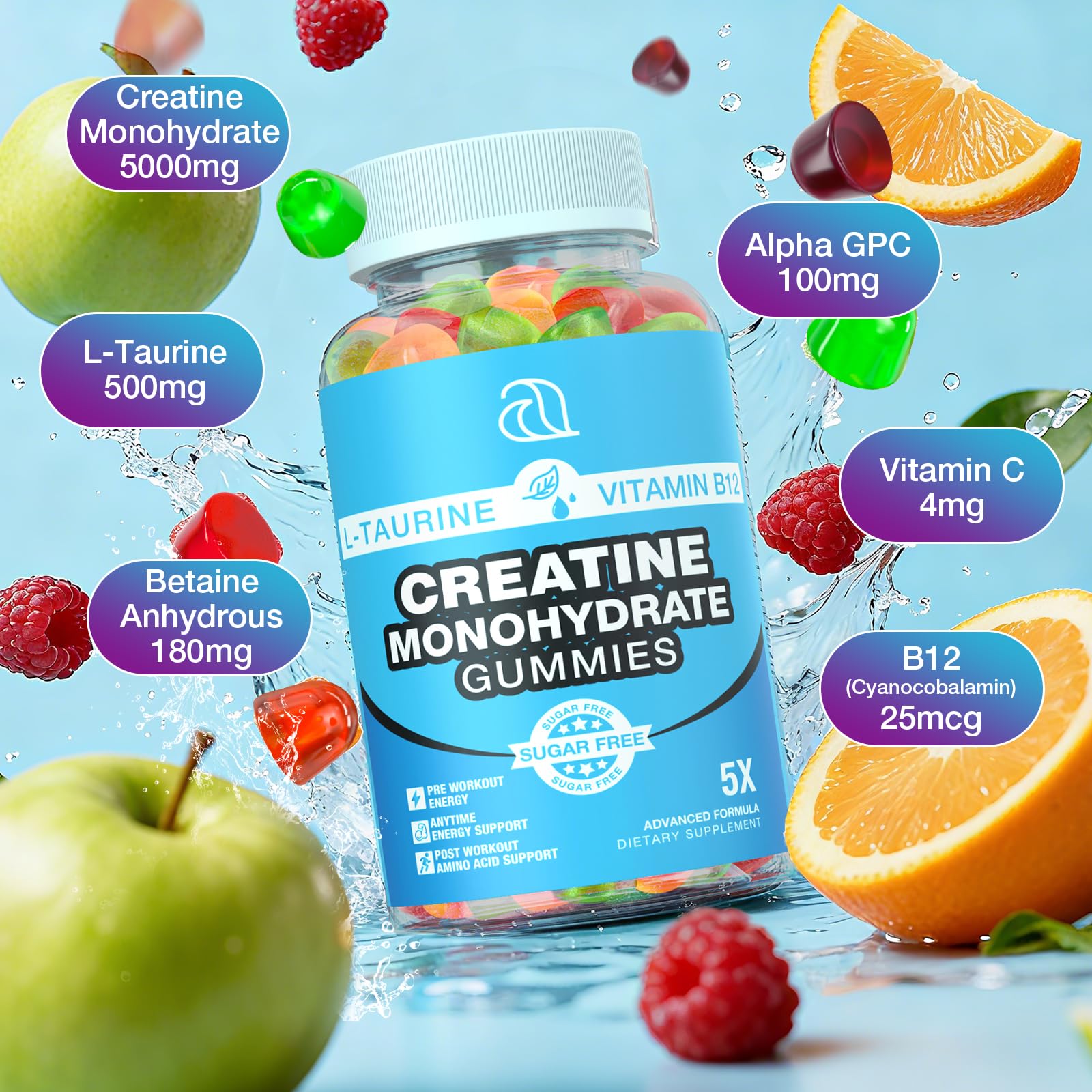 Creatine Monohydrate Gummies 5g for Men & Women – 2 Pack