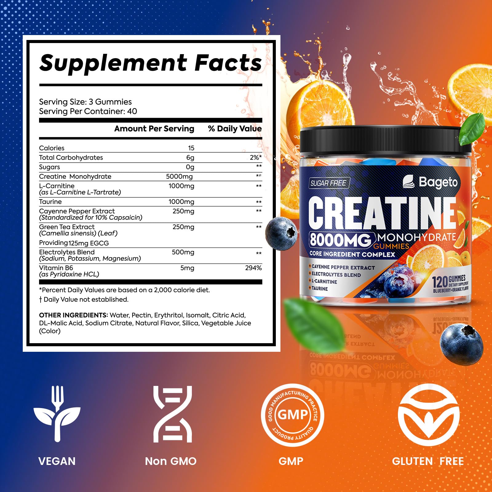 Creatine Monohydrate Gummies Complex 8000mg – Pre-Workout, Sugar-Free, 120pcs