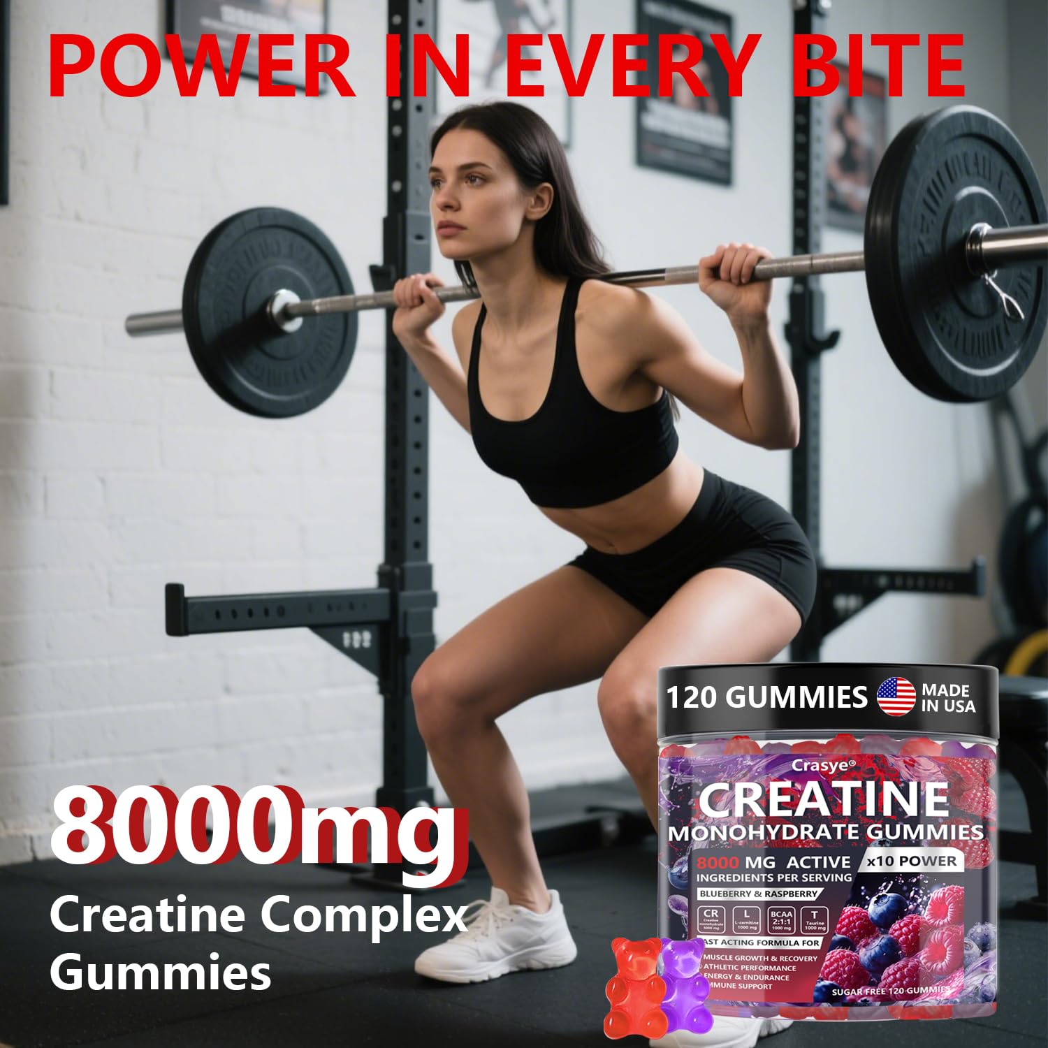 Creatine Monohydrate Gummies Complex 8000 MG for Men & Women | Energy & Muscle Support