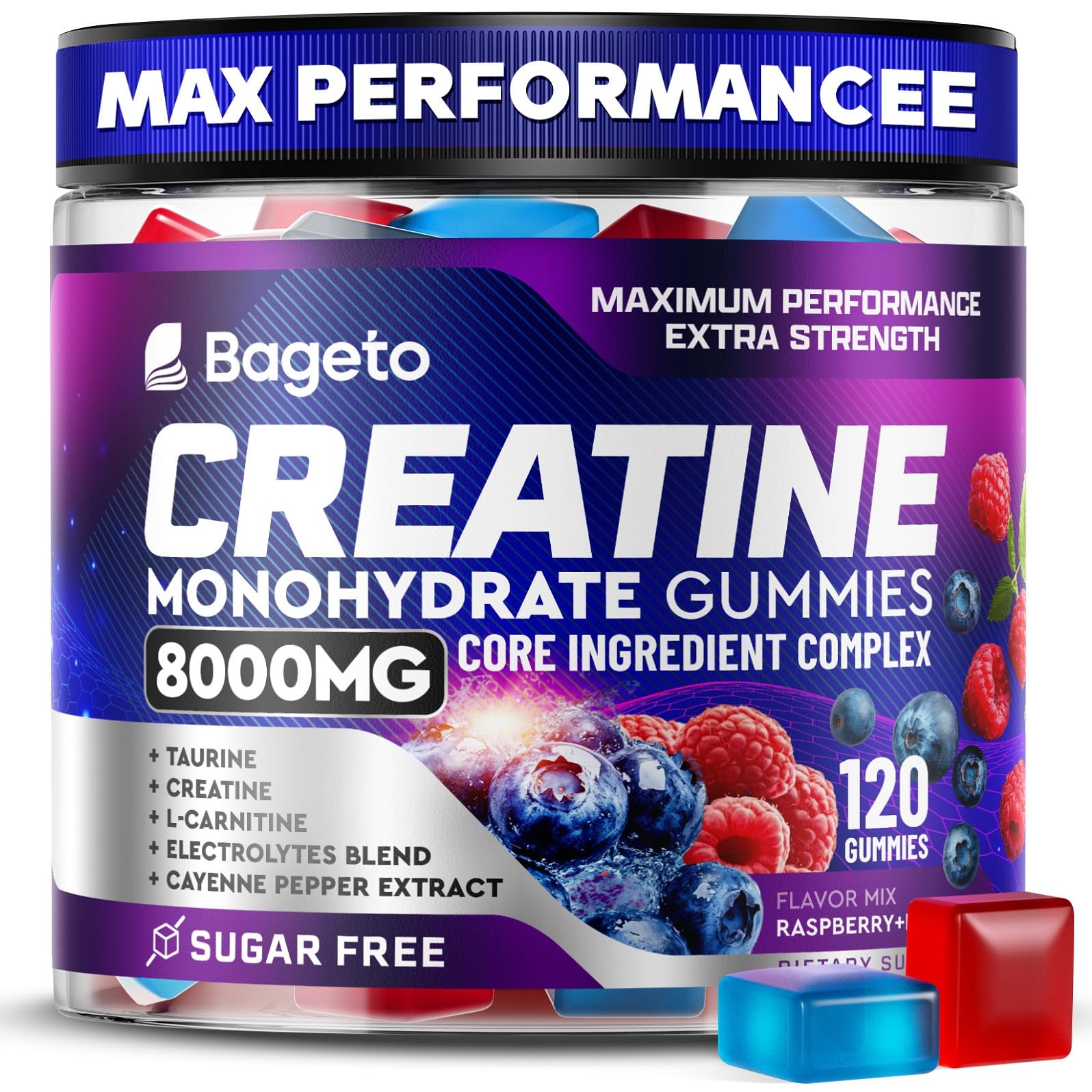 Creatine Monohydrate Gummies Complex 8000mg – 120ct | Men & Women, Pre-Workout