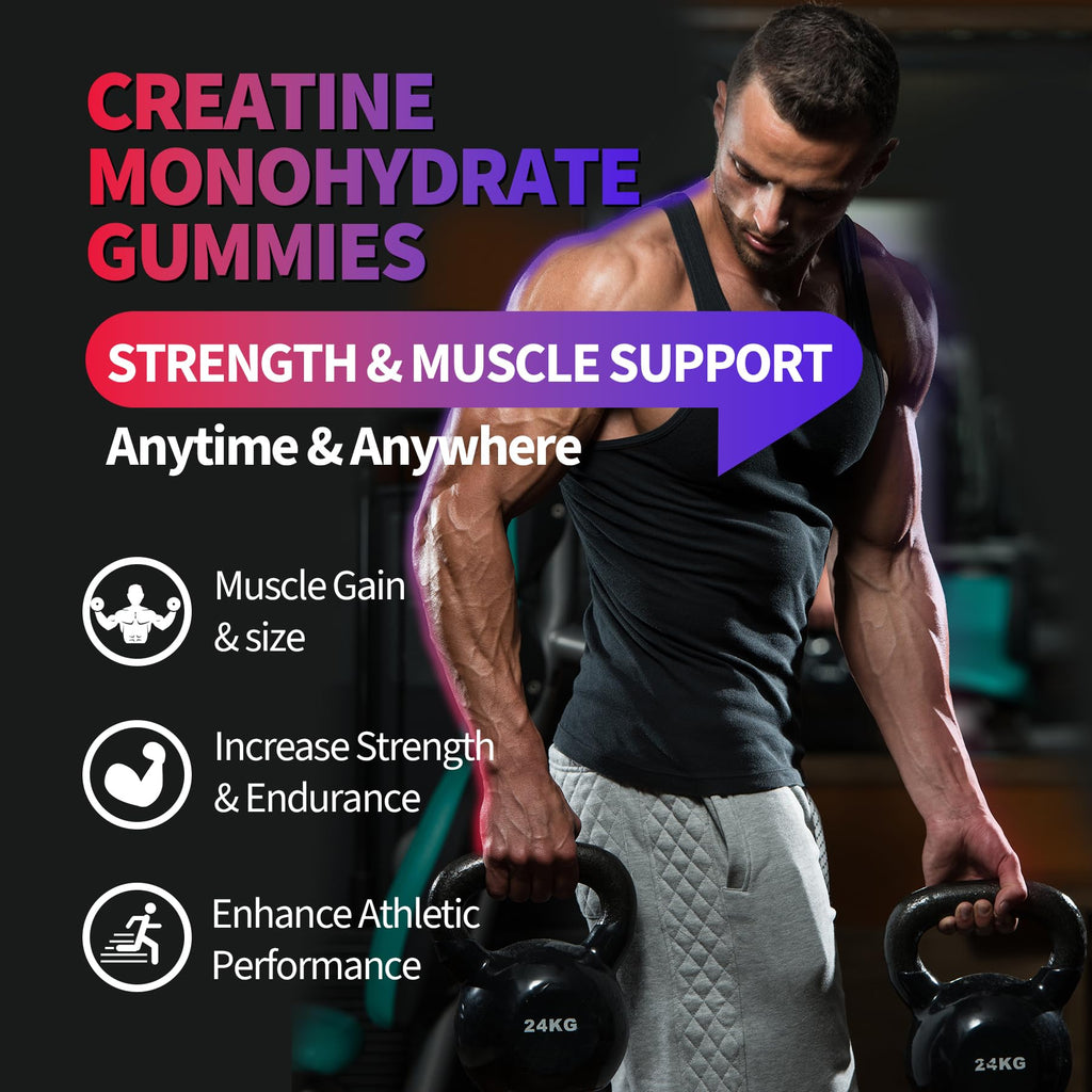 Creatine Monohydrate Gummies 8000 mg – Sugar Free, Vegan, Raspberry-Blackberry-Blueberry Flavor, 120 Count