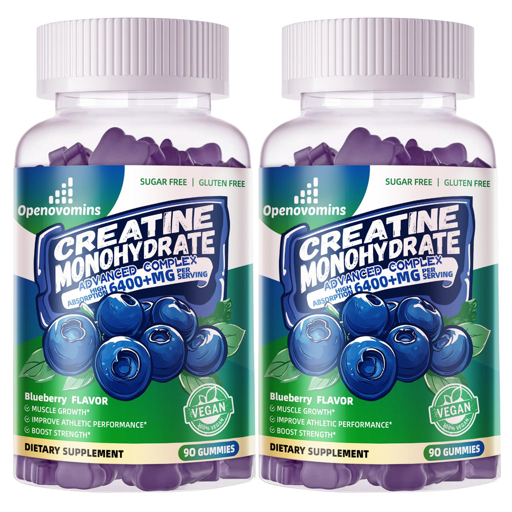 Creatine Monohydrate Gummies Complex – Sugar Free, Vegan, 180 Blueberry Gummies 2-Pack with Taurine & Vitamin B12