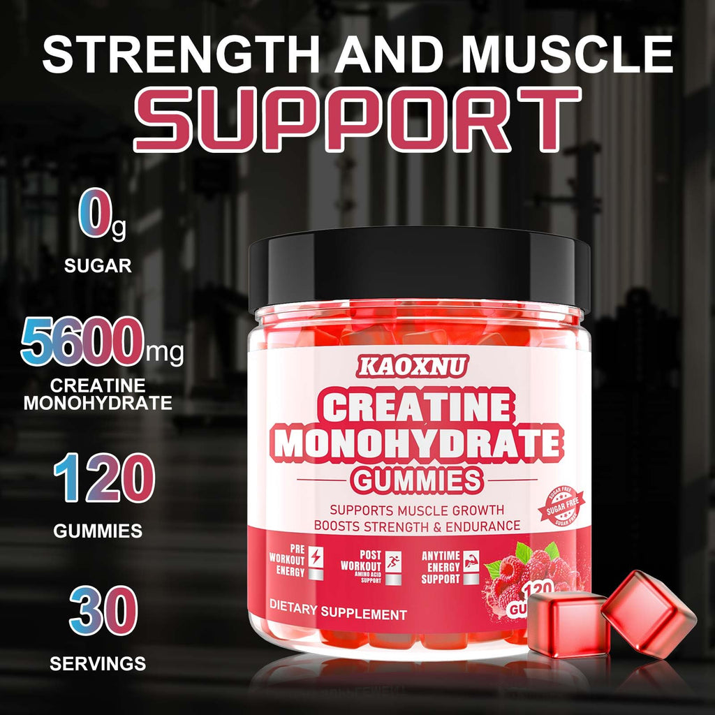 Creatine Monohydrate Gummies – 120 CT, 5000mg/Serving, Sugar Free Raspberry (Men & Women)