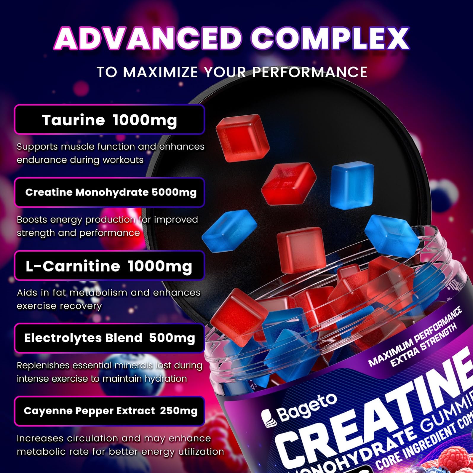 Creatine Monohydrate Gummies Complex 8000mg – 120ct | Men & Women, Pre-Workout
