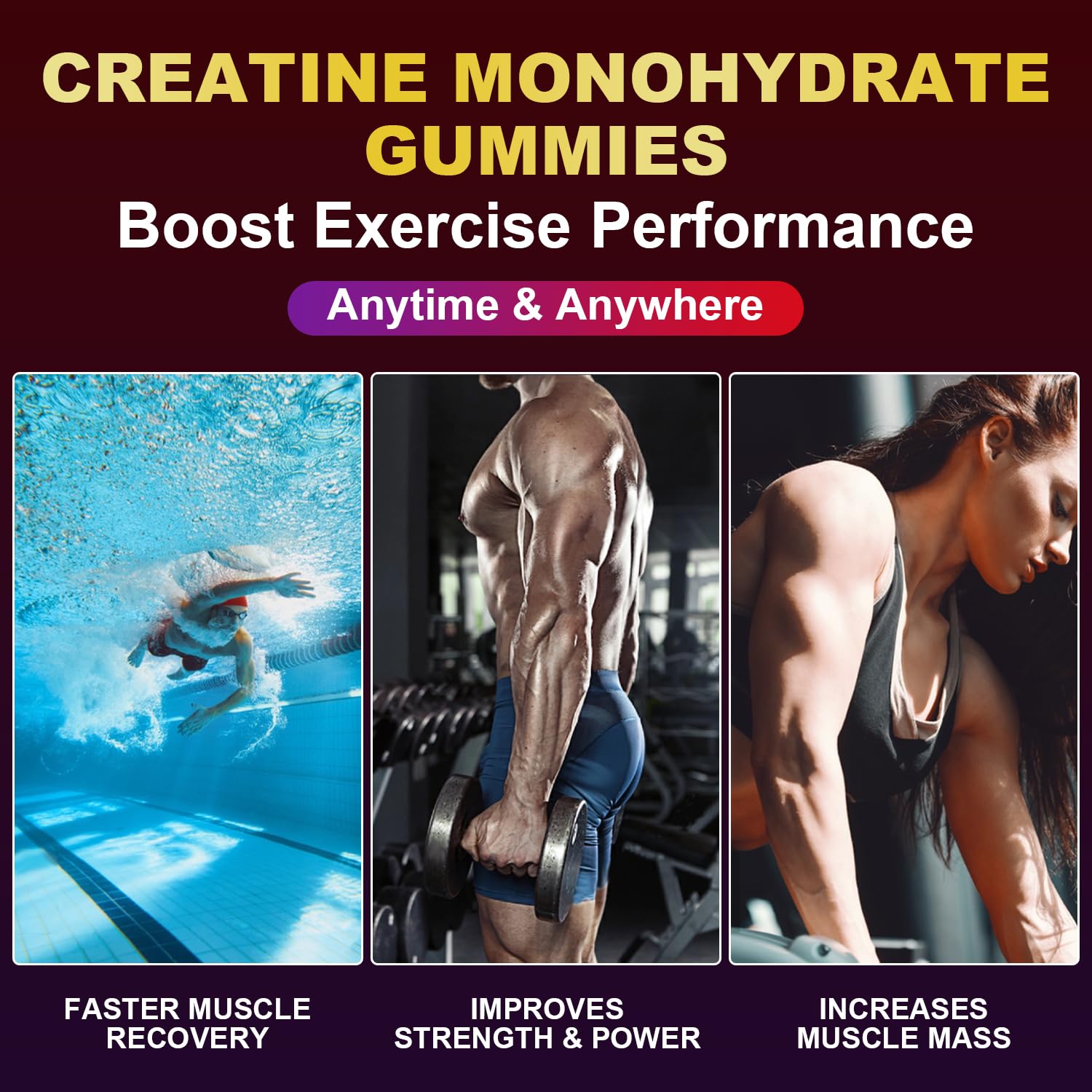 Creatine Monohydrate Gummies - 5g per 2 Gummies, 180 Count, Raspberry