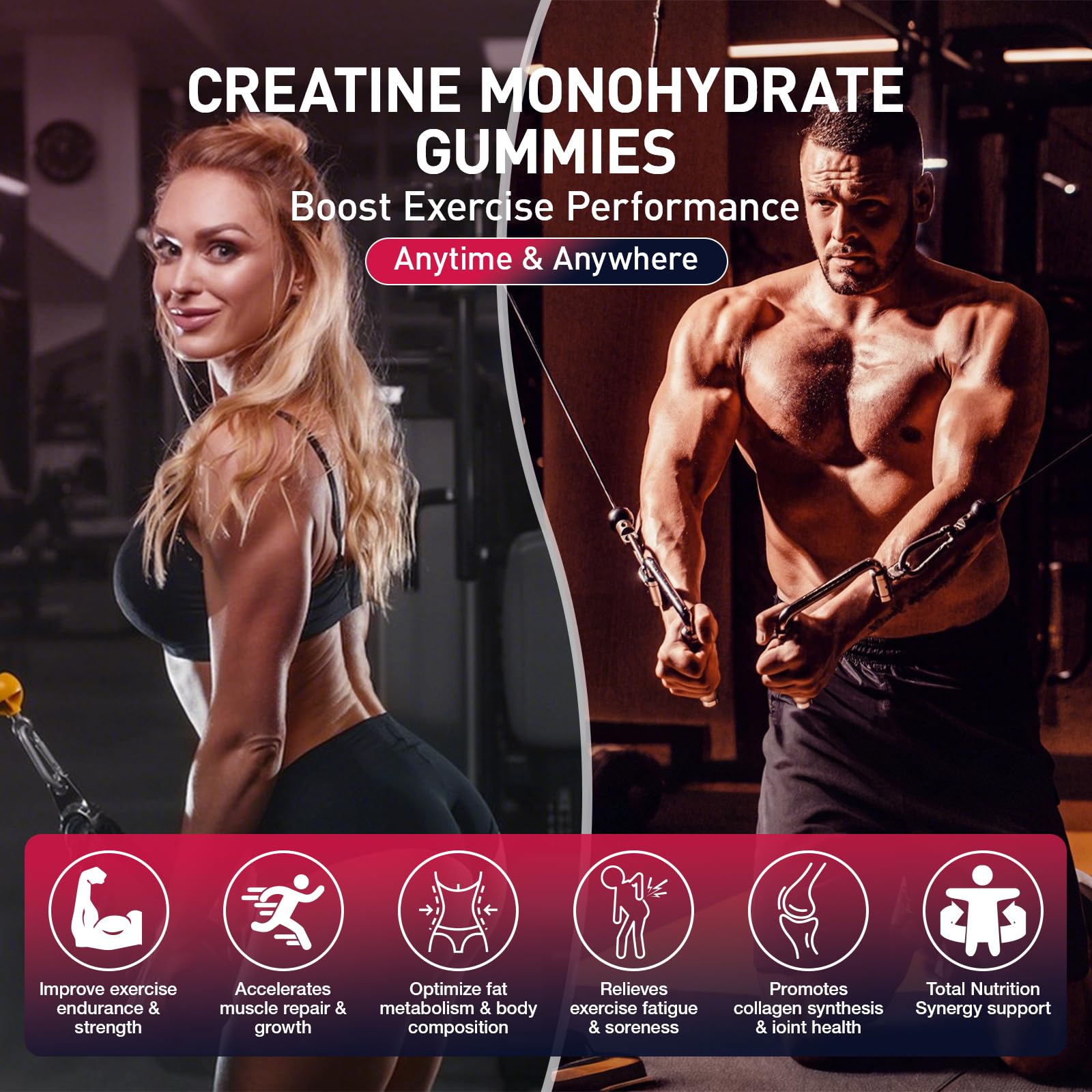 Creatine Monohydrate Gummies – Raspberry Flavor, 120 Count | For Men & Women | Fitness & Sports