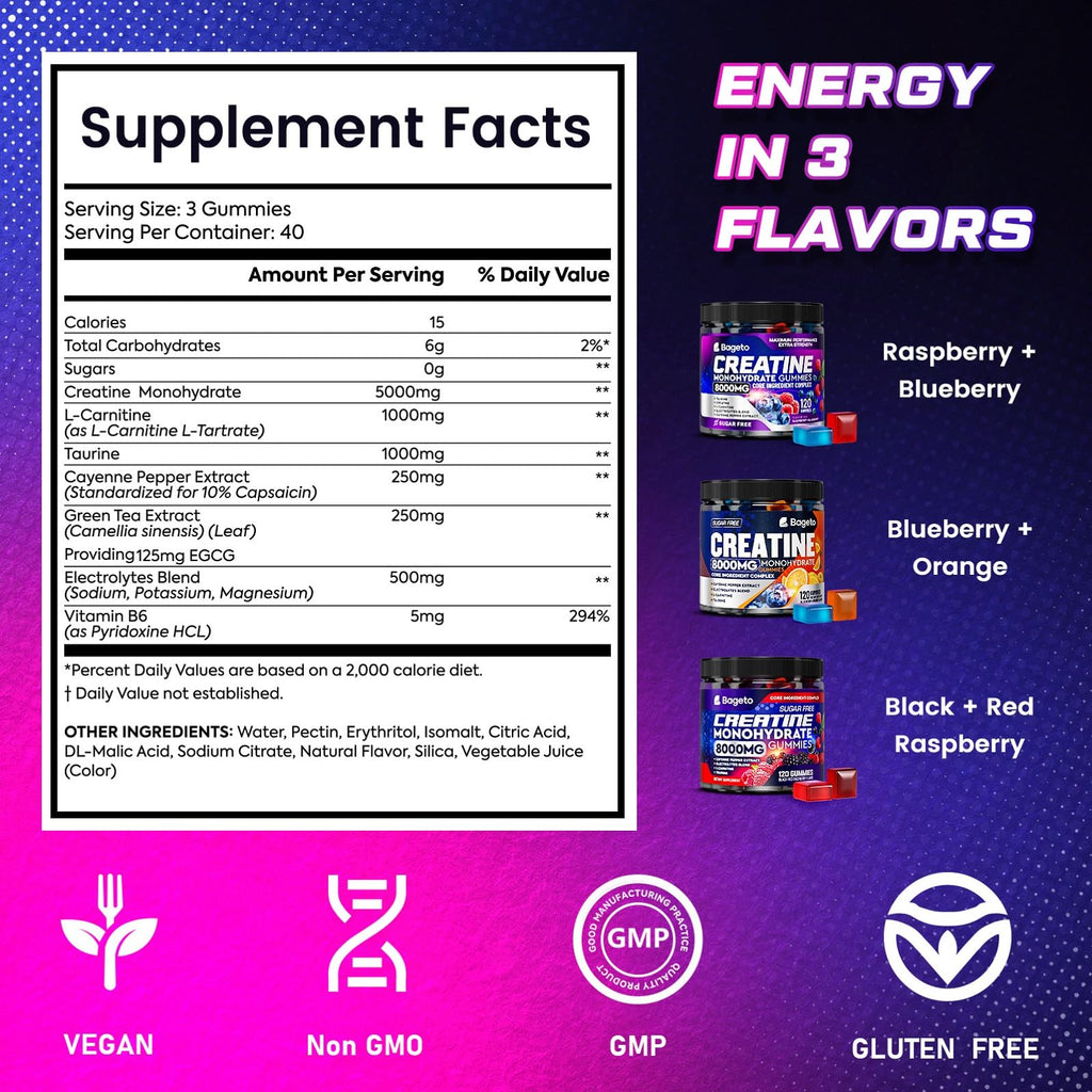 Creatine Monohydrate Gummies Complex 8000mg – 120ct | Men & Women, Pre-Workout