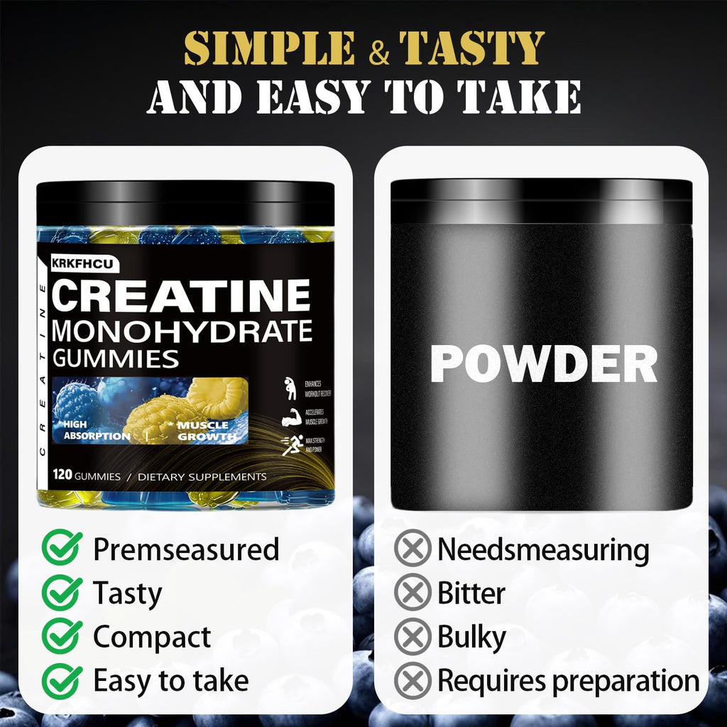 Creatine Monohydrate Gummies – Complex 8000 mg Pre-Workout | 120 Count | Vegan, Sugar-Free